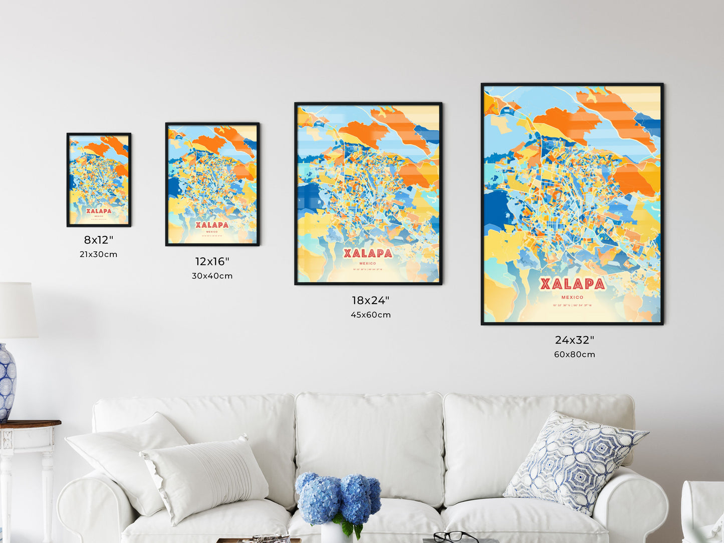 Colorful XALAPA MEXICO Fine Art Map Blue Orange