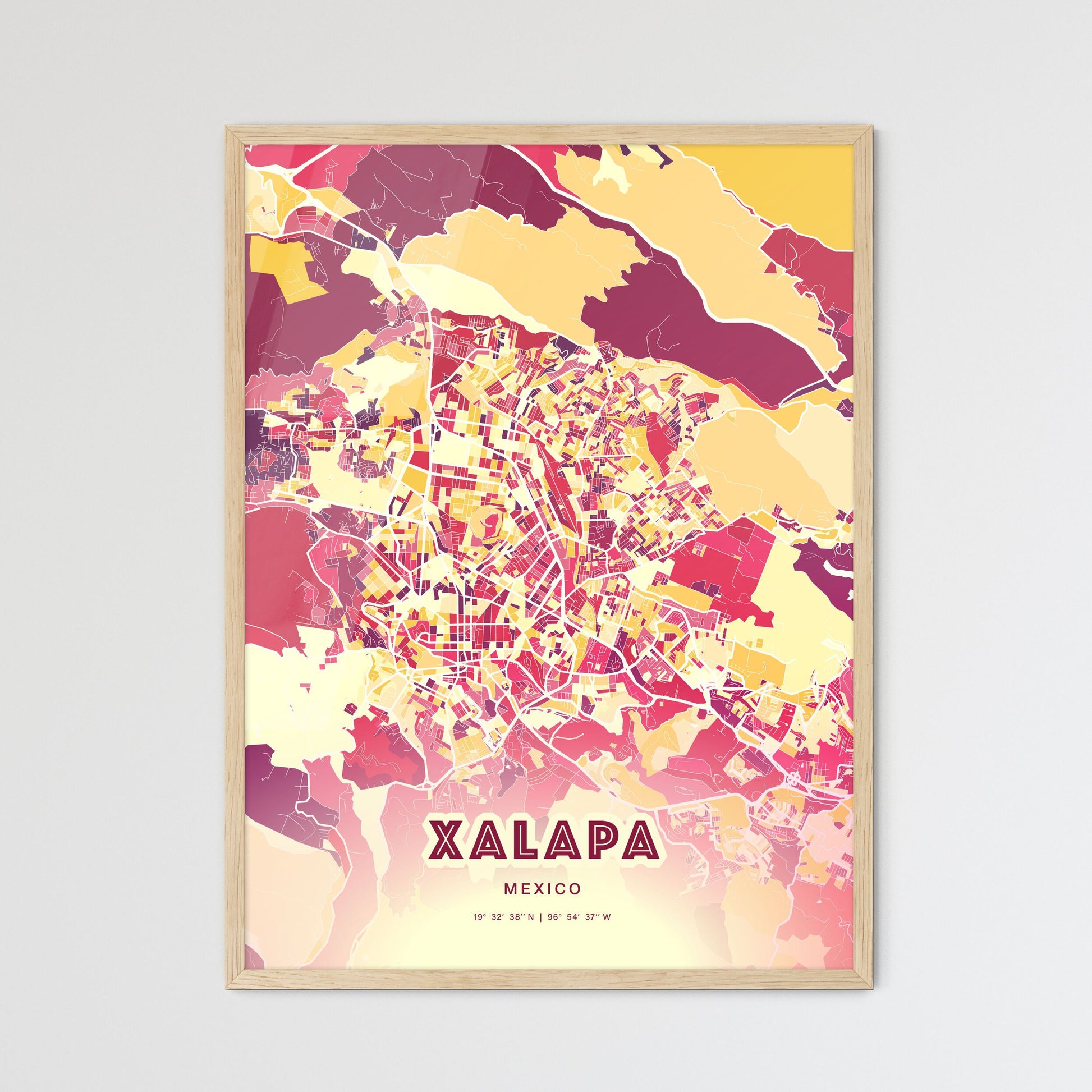 Colorful XALAPA MEXICO Fine Art Map Hot Red