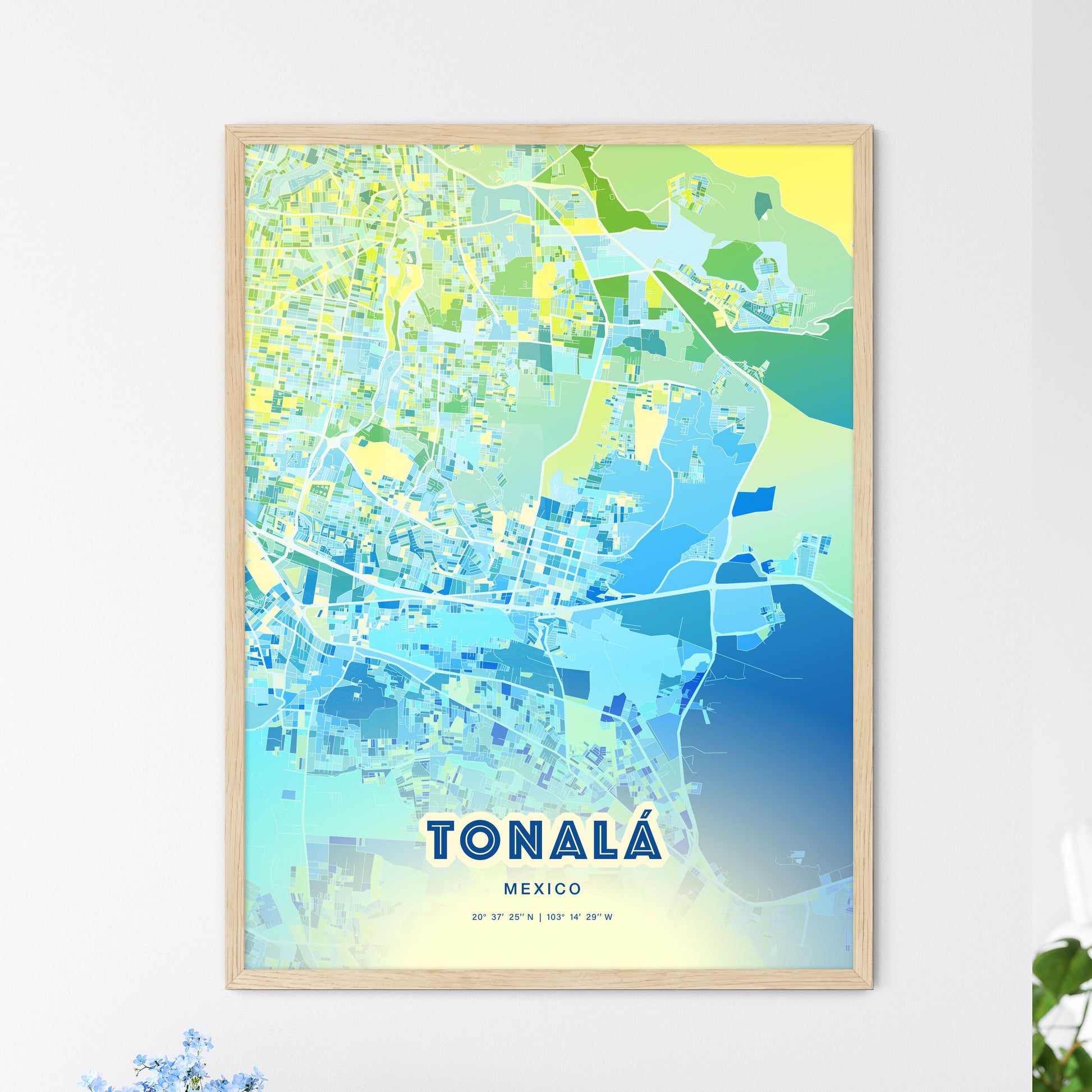 Colorful TONALÁ MEXICO Fine Art Map Cool Blue