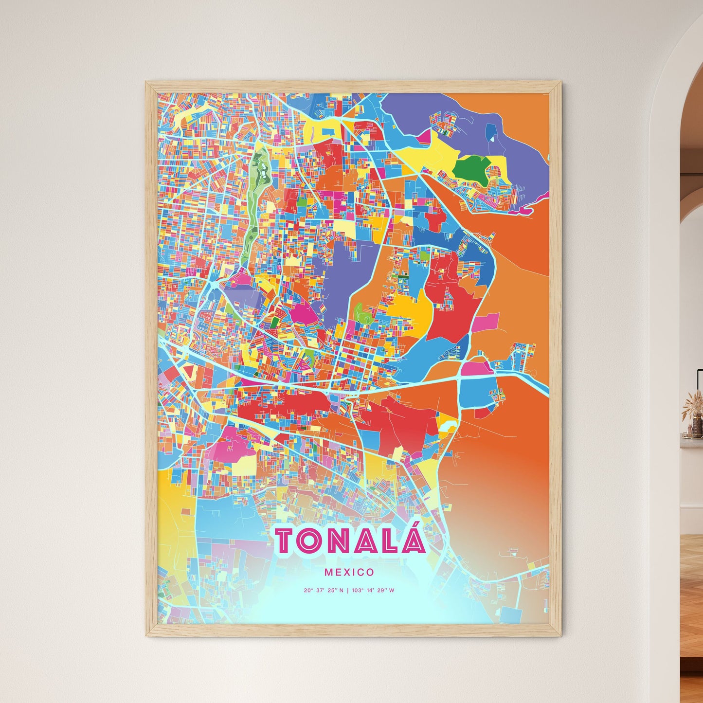Colorful TONALÁ MEXICO Fine Art Map Crazy Colors