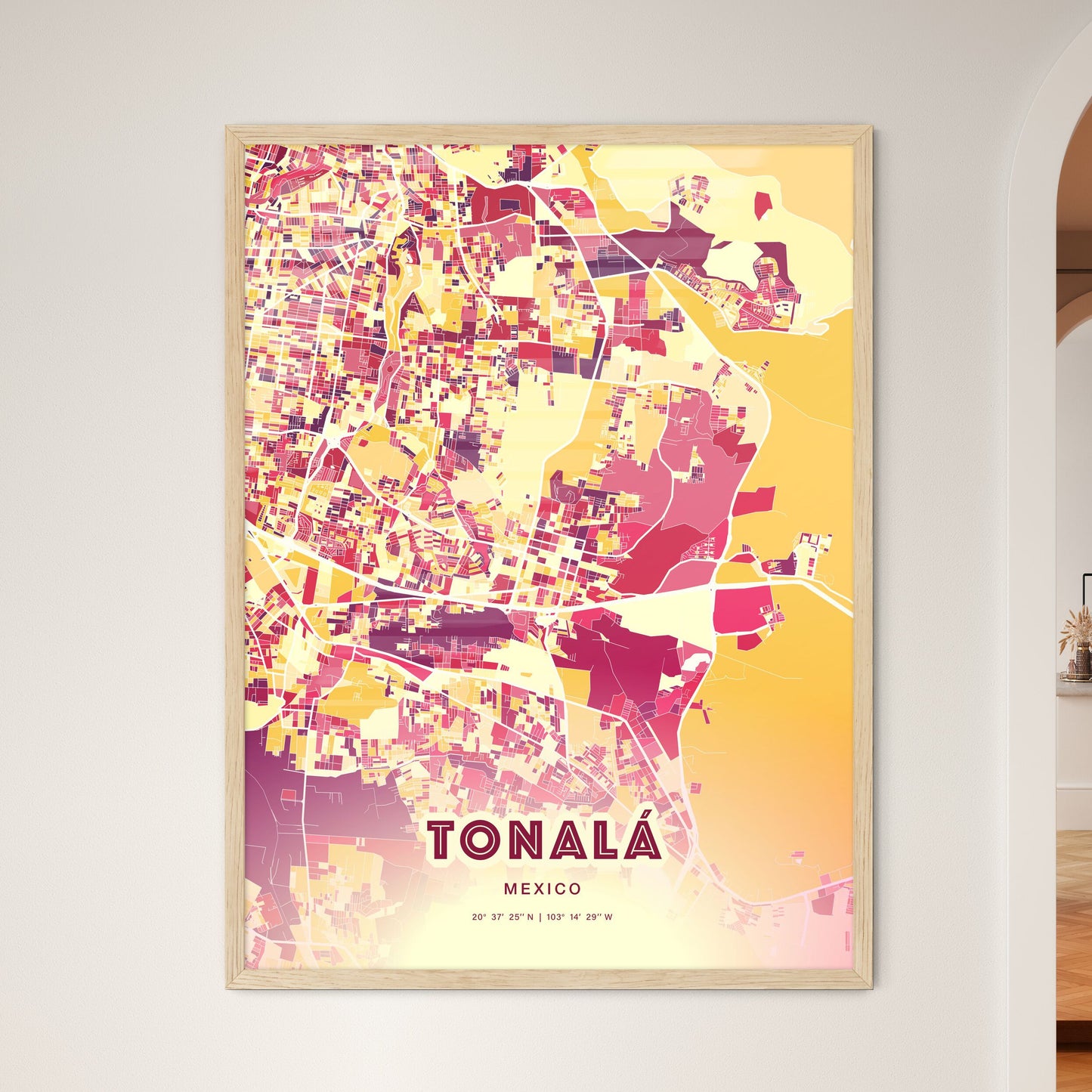 Colorful TONALÁ MEXICO Fine Art Map Hot Red