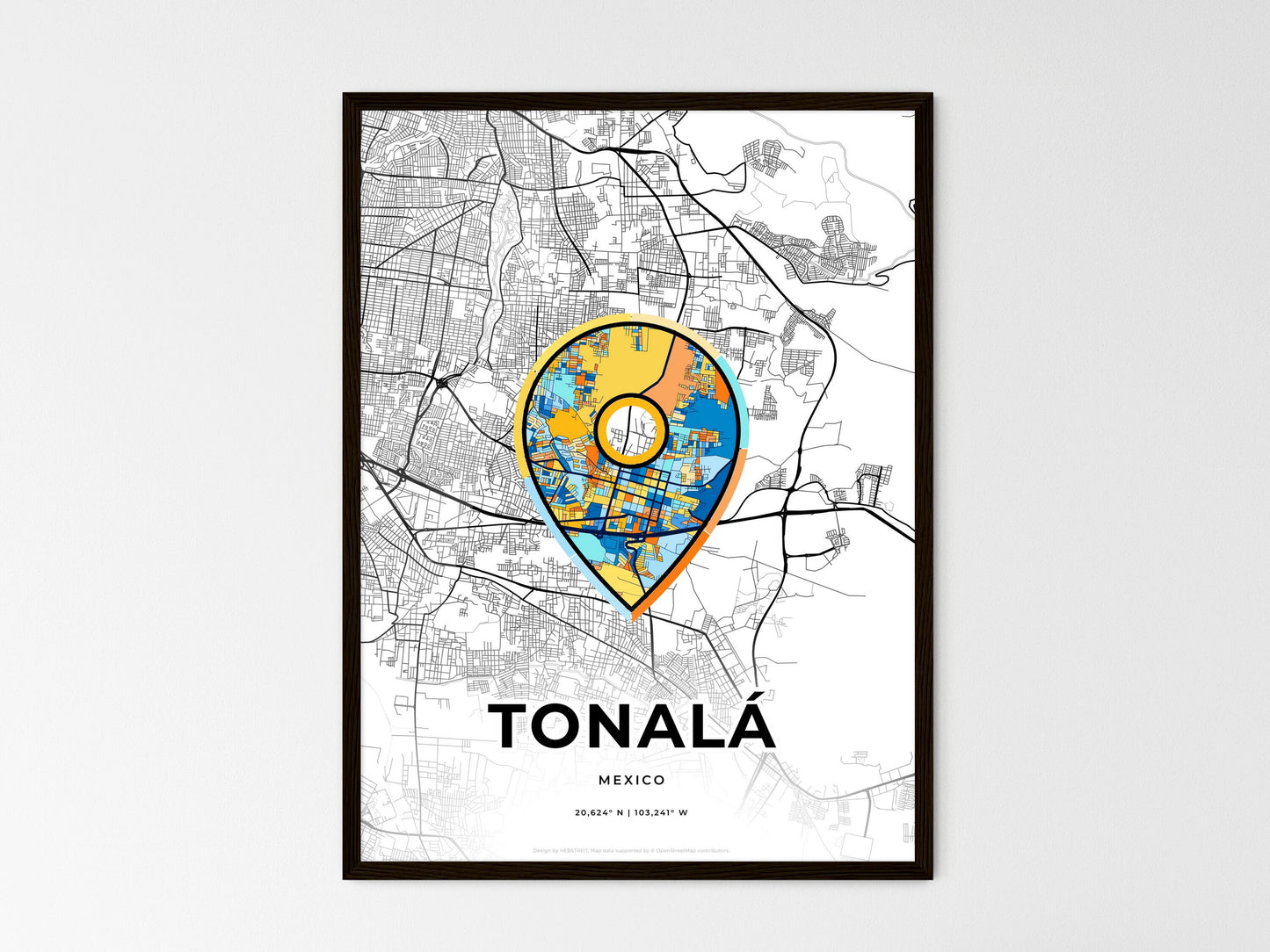 Tonalá Mexico wedding art map with pointer icon