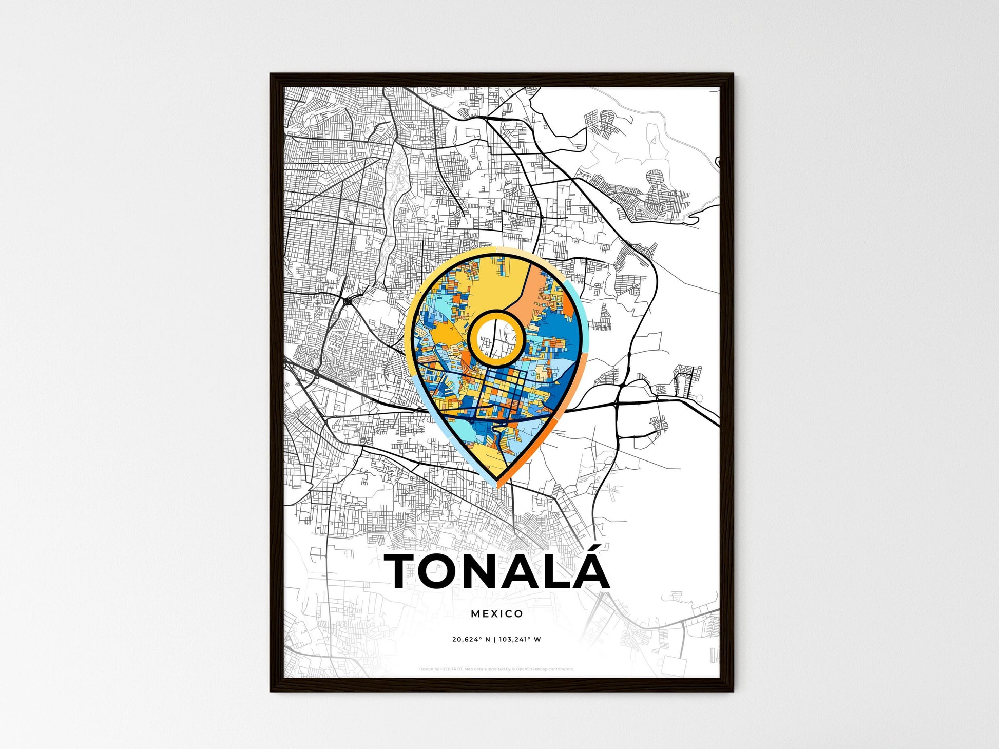 Tonalá Mexico wedding art map with pointer icon