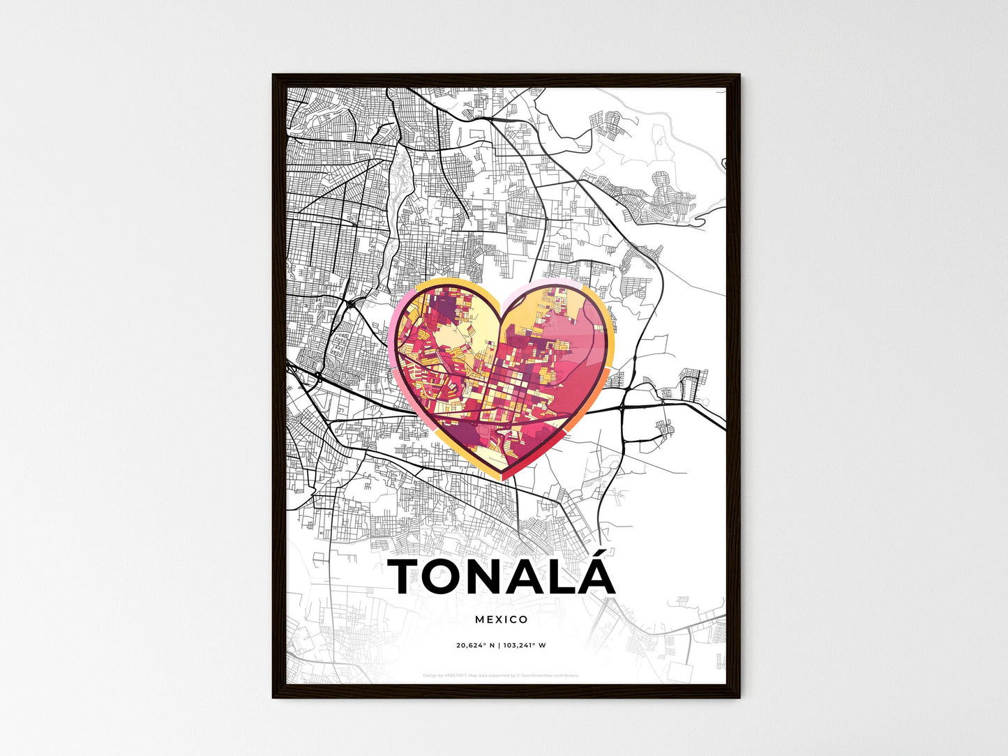 Tonalá Mexico wedding art map with heart icon