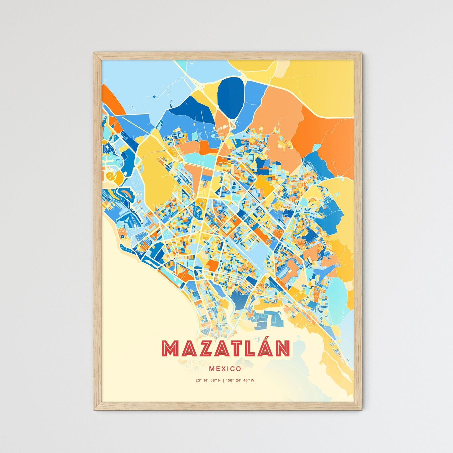 Colorful MAZATLÁN MEXICO Fine Art Map Blue Orange