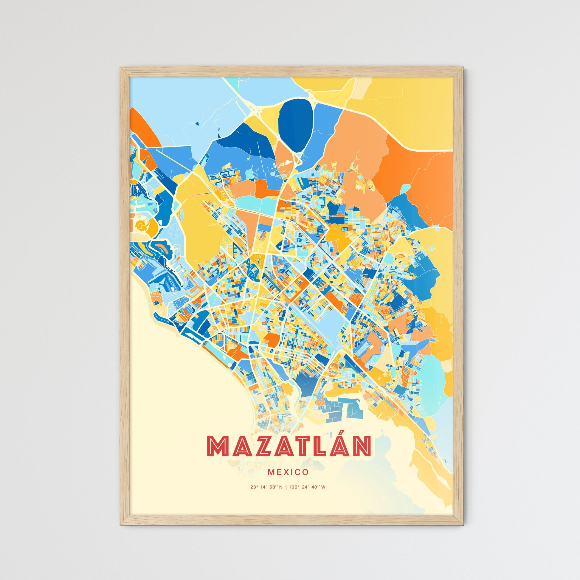 Colorful MAZATLÁN MEXICO Fine Art Map Blue Orange