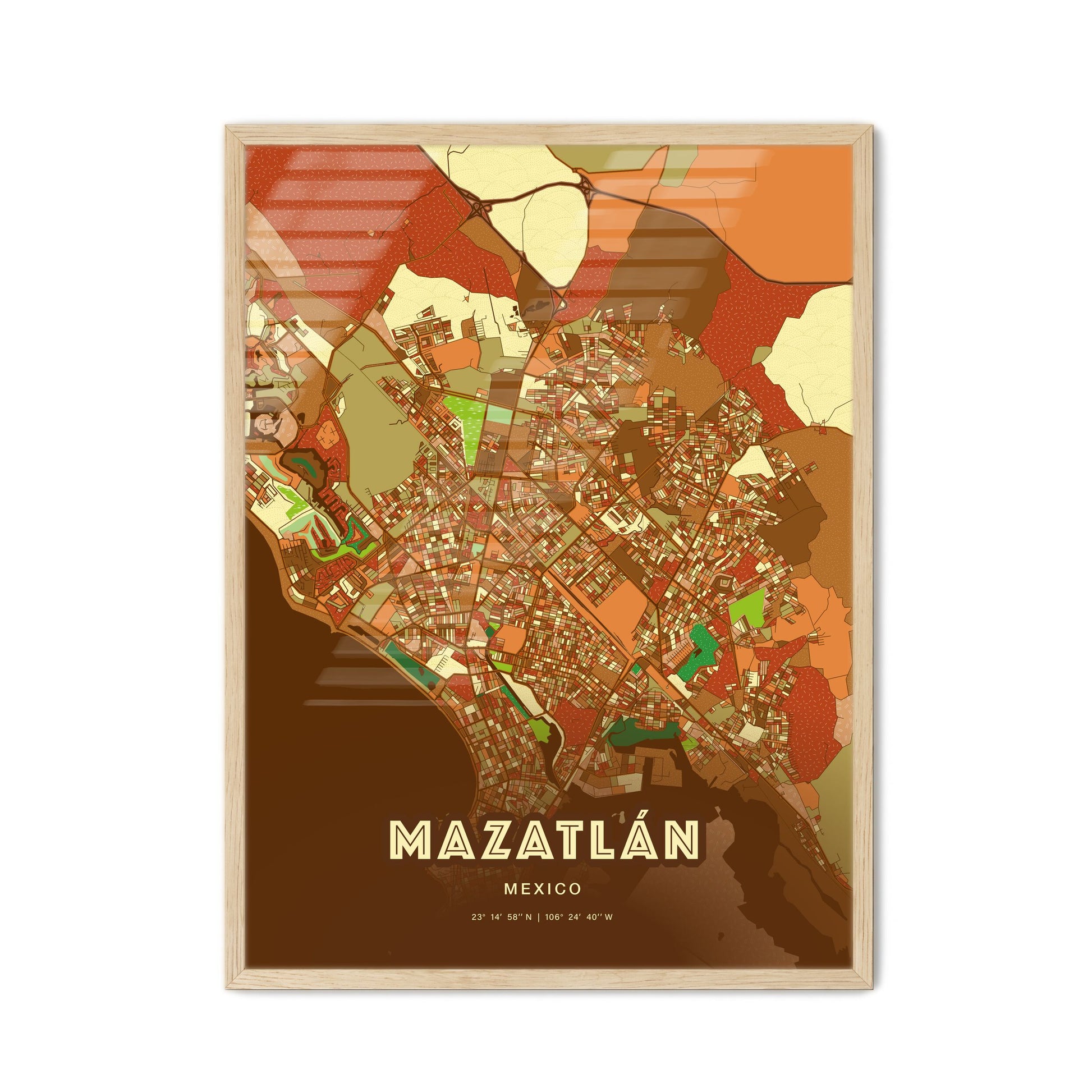 Colorful MAZATLÁN MEXICO Fine Art Map Farmhouse