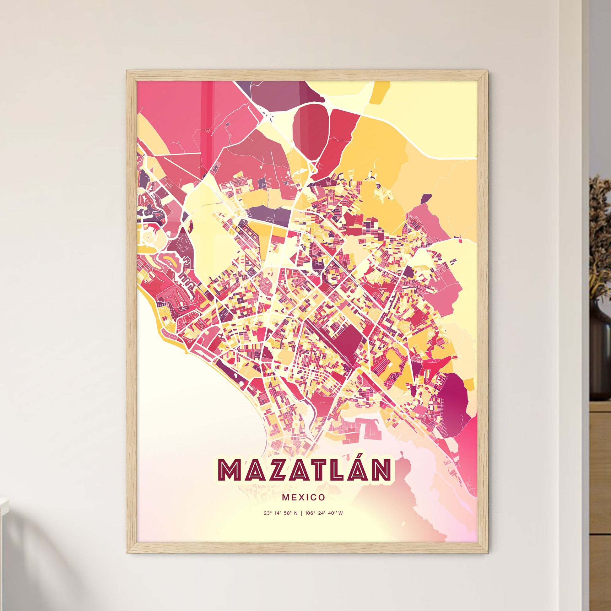 Colorful MAZATLÁN MEXICO Fine Art Map Hot Red