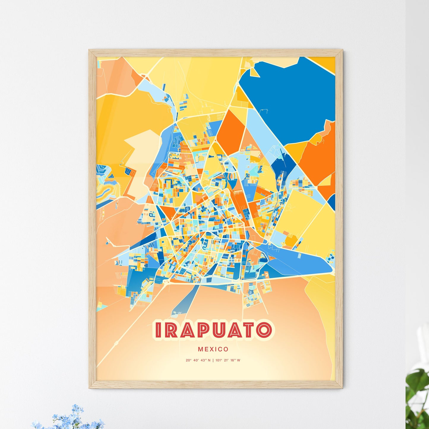 Colorful IRAPUATO MEXICO Fine Art Map Blue Orange