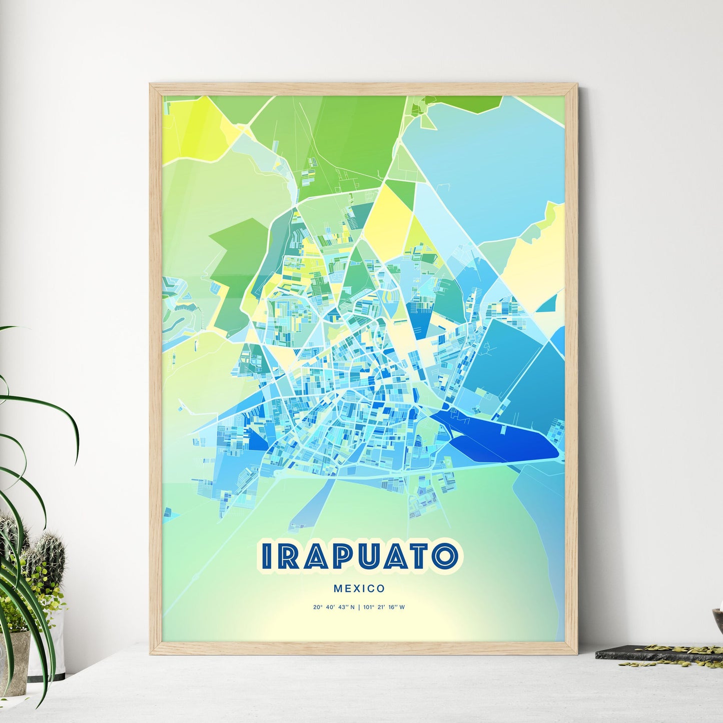 Colorful IRAPUATO MEXICO Fine Art Map Cool Blue