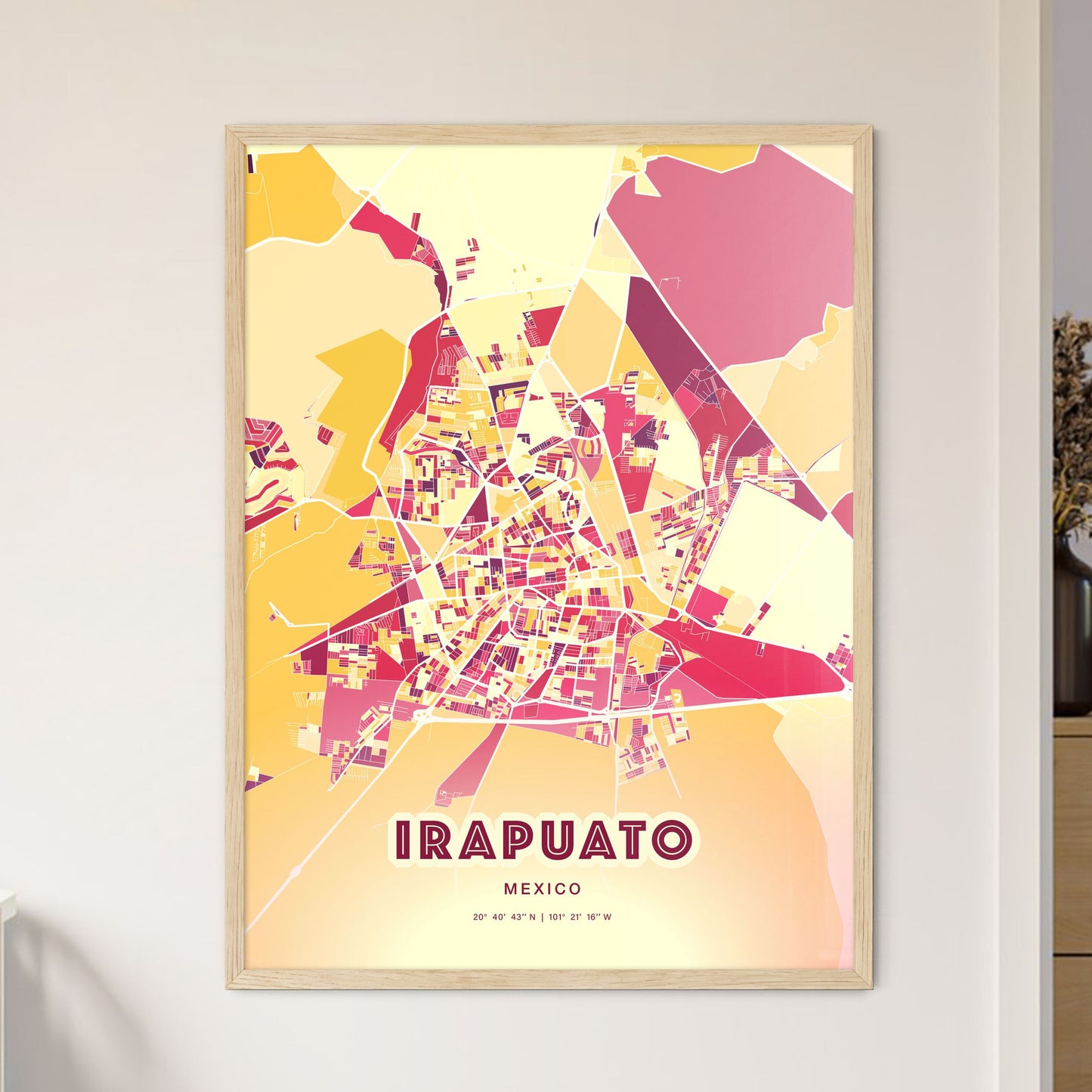 Colorful IRAPUATO MEXICO Fine Art Map Hot Red