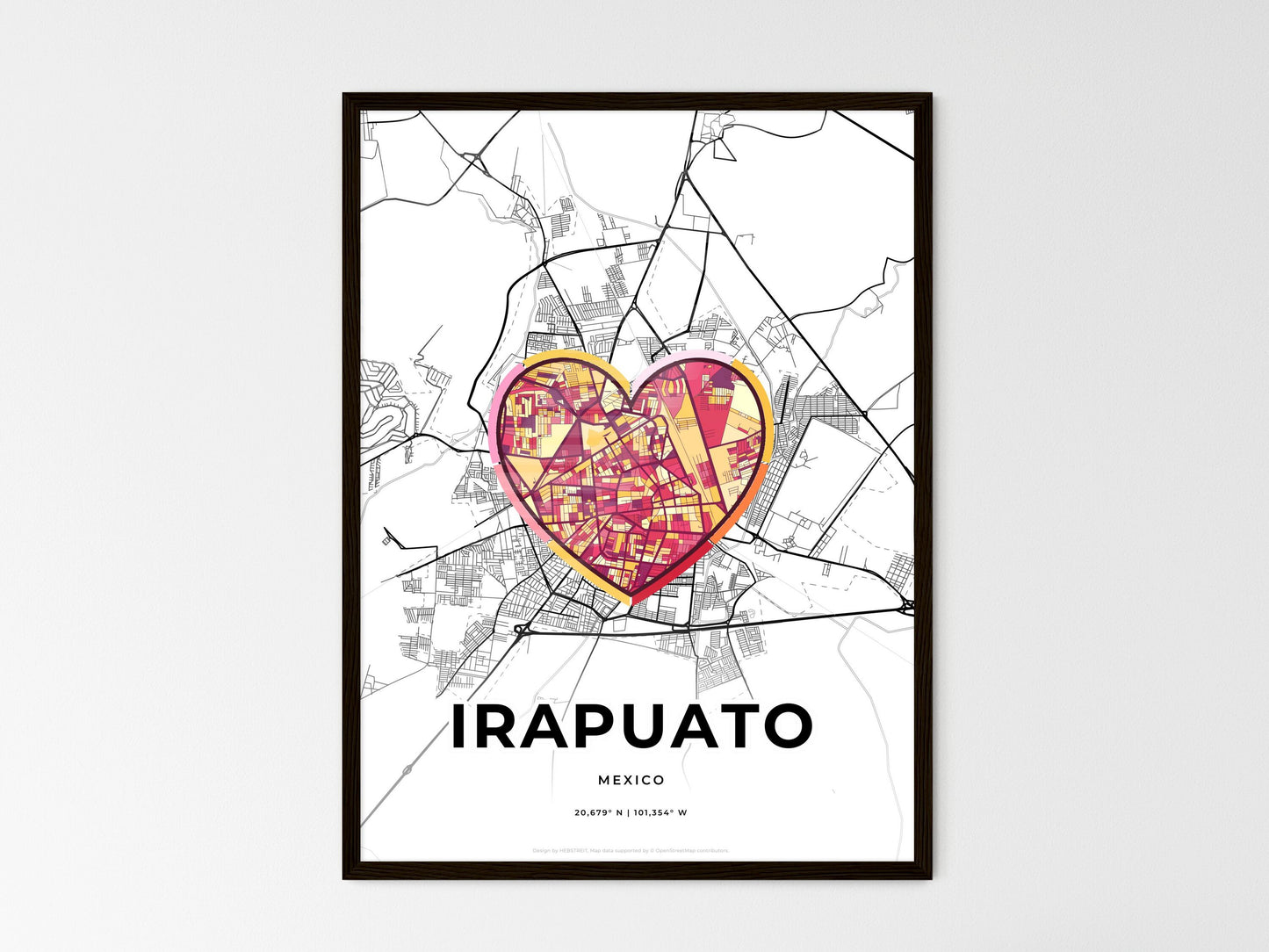 Irapuato Mexico wedding art map with heart icon