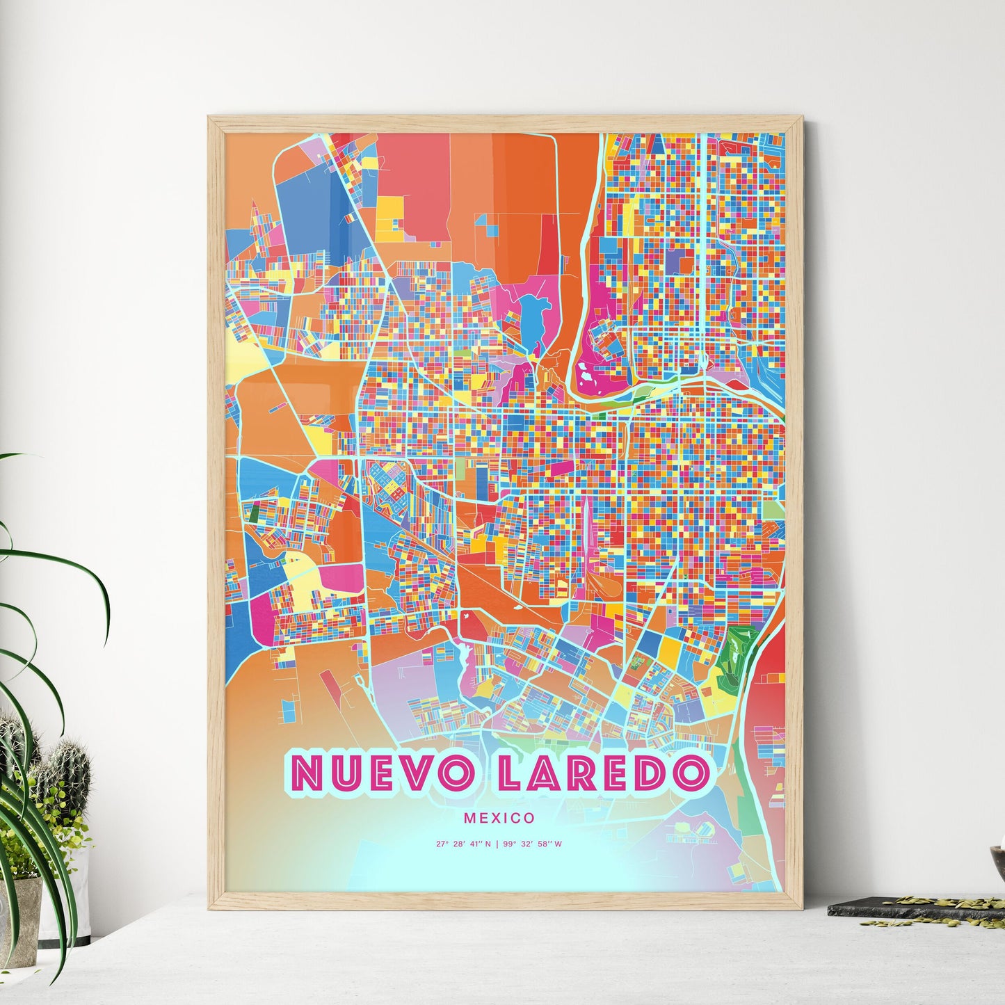 Colorful NUEVO LAREDO MEXICO Fine Art Map Crazy Colors