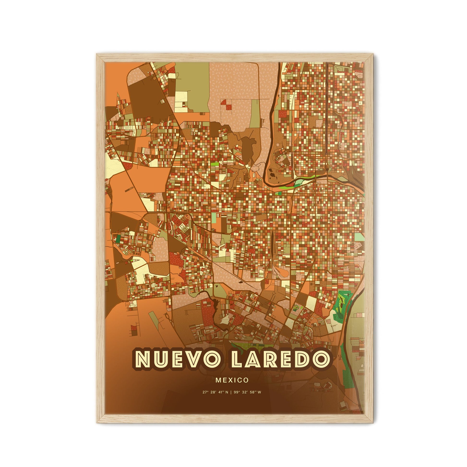 Colorful NUEVO LAREDO MEXICO Fine Art Map Farmhouse