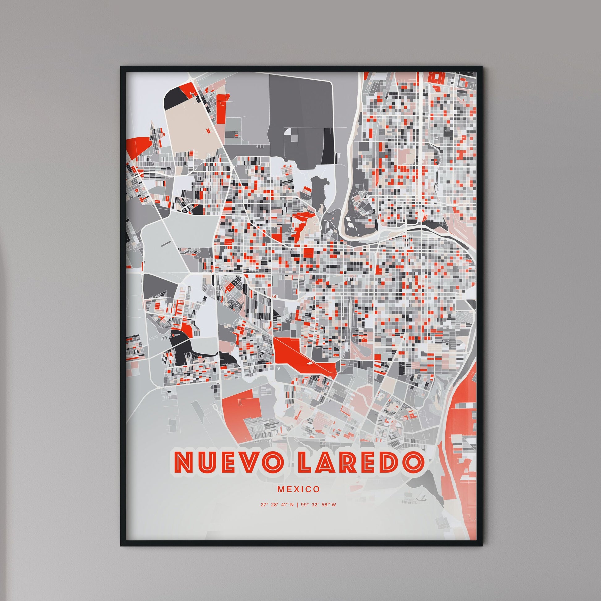 Colorful NUEVO LAREDO MEXICO Fine Art Map Modern