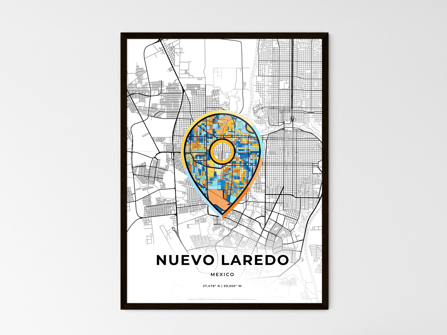 Nuevo Laredo Mexico wedding art map with pointer icon