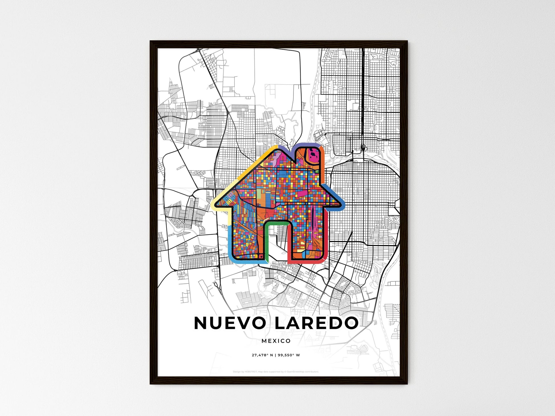 Nuevo Laredo Mexico wedding art map with home icon