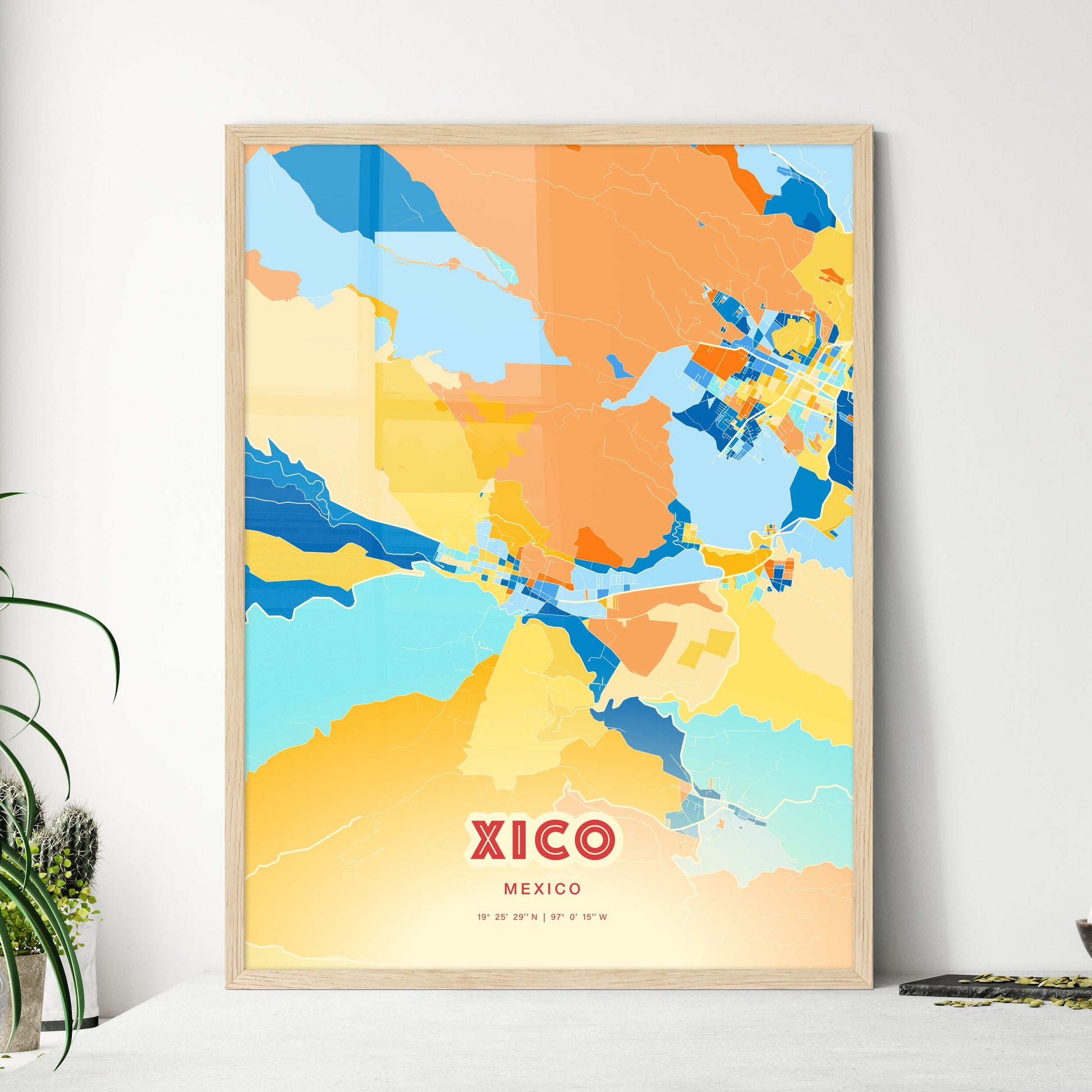 Colorful XICO MEXICO Fine Art Map Blue Orange