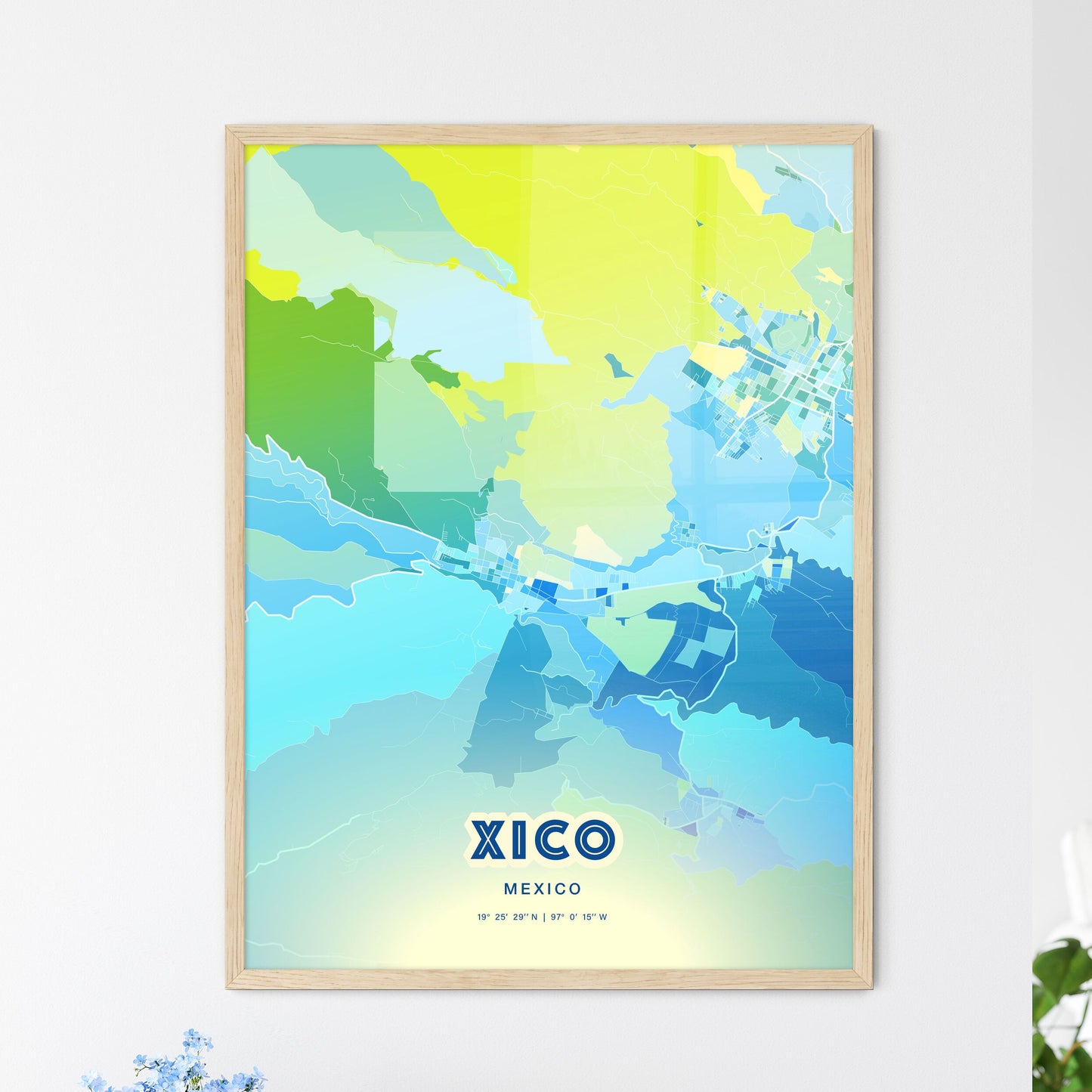 Colorful XICO MEXICO Fine Art Map Cool Blue