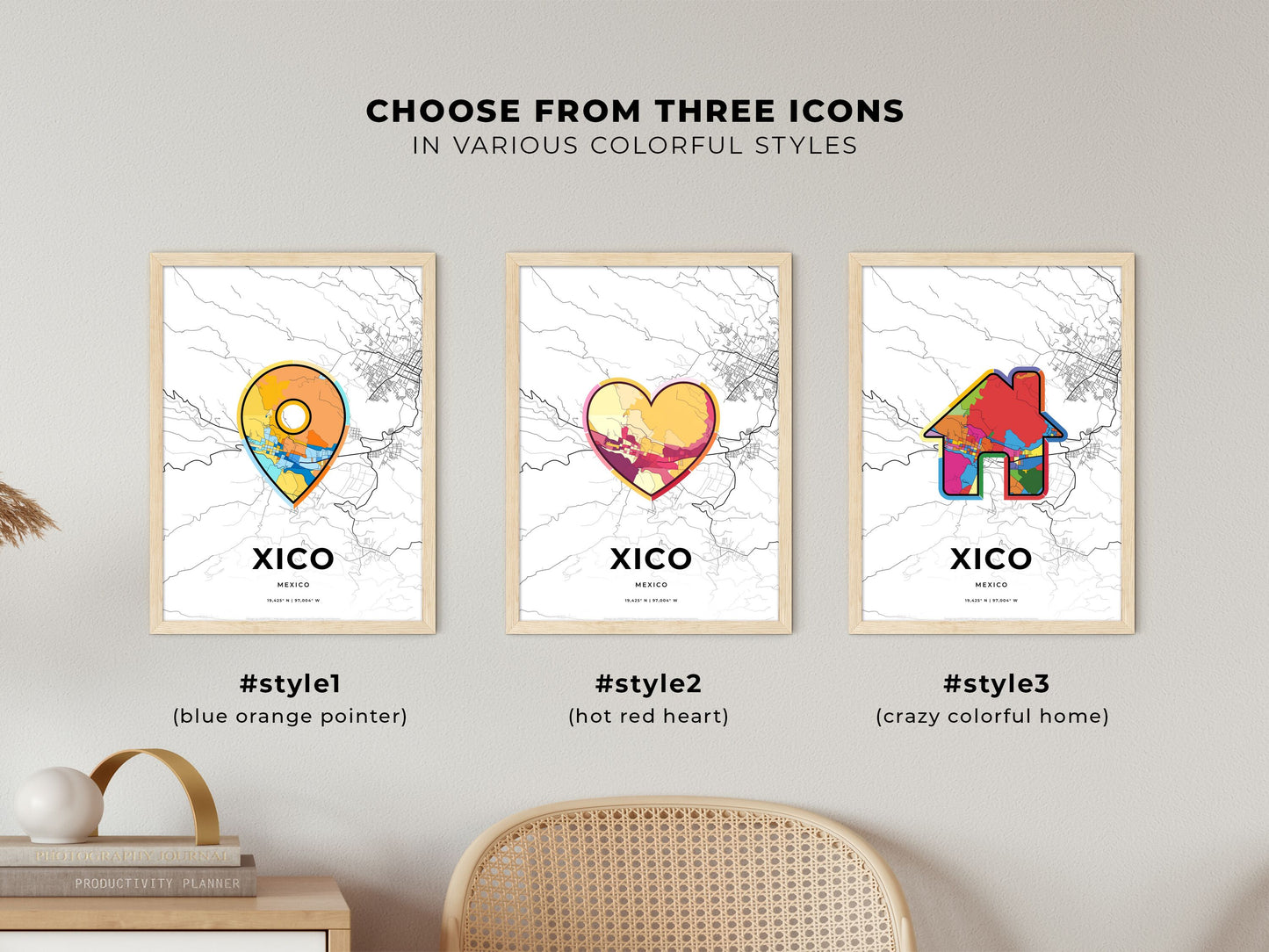 Xico Mexico maps with colorful icons