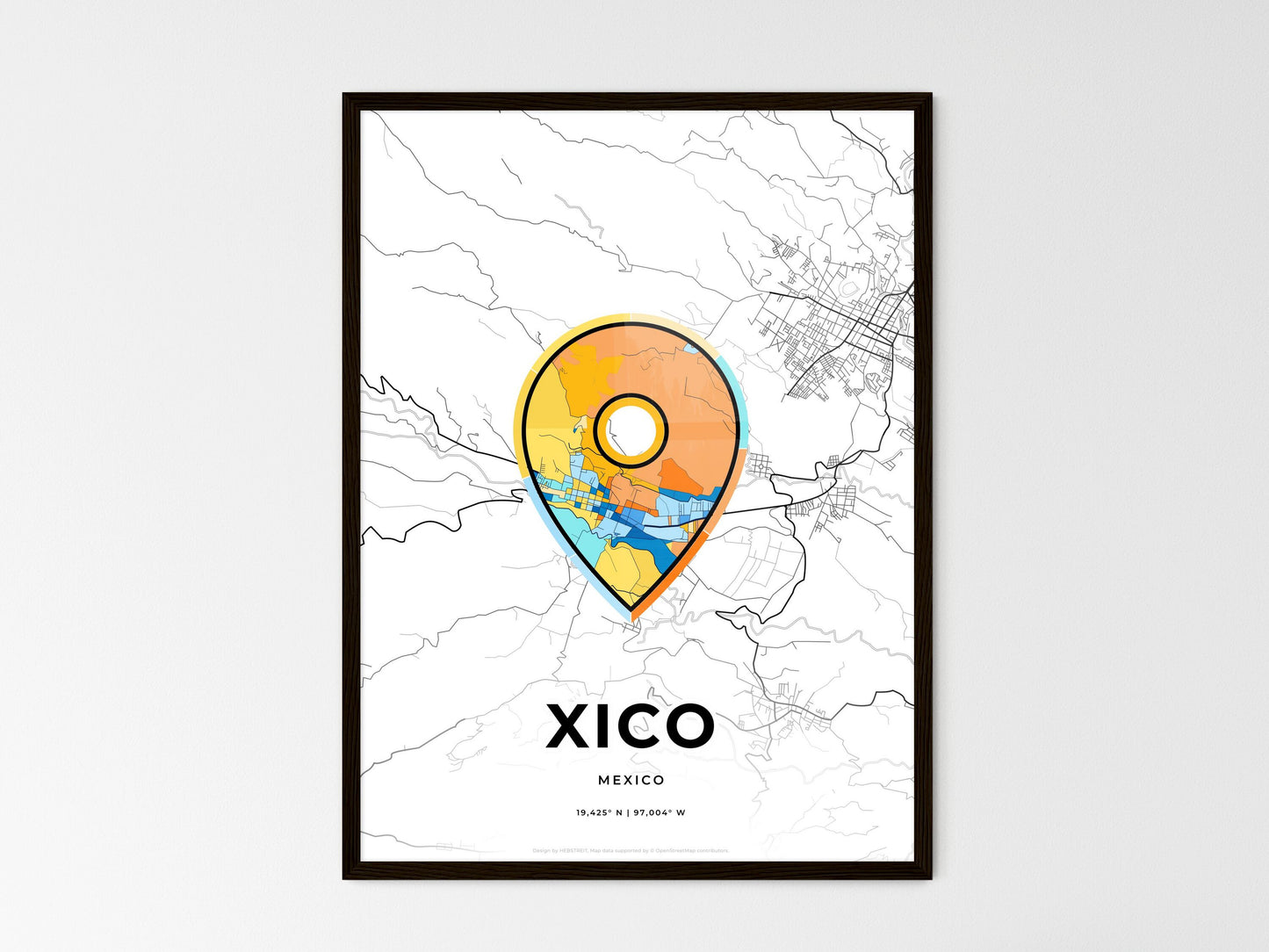 Xico Mexico wedding art map with pointer icon