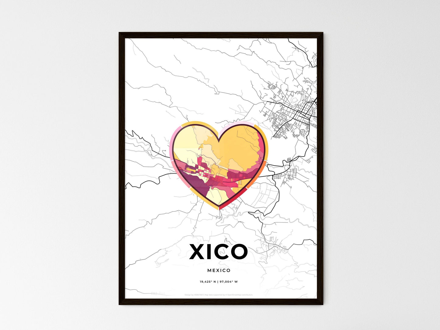 Xico Mexico wedding art map with heart icon