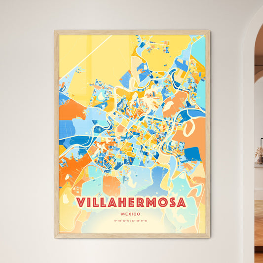 Colorful VILLAHERMOSA MEXICO Fine Art Map Blue Orange