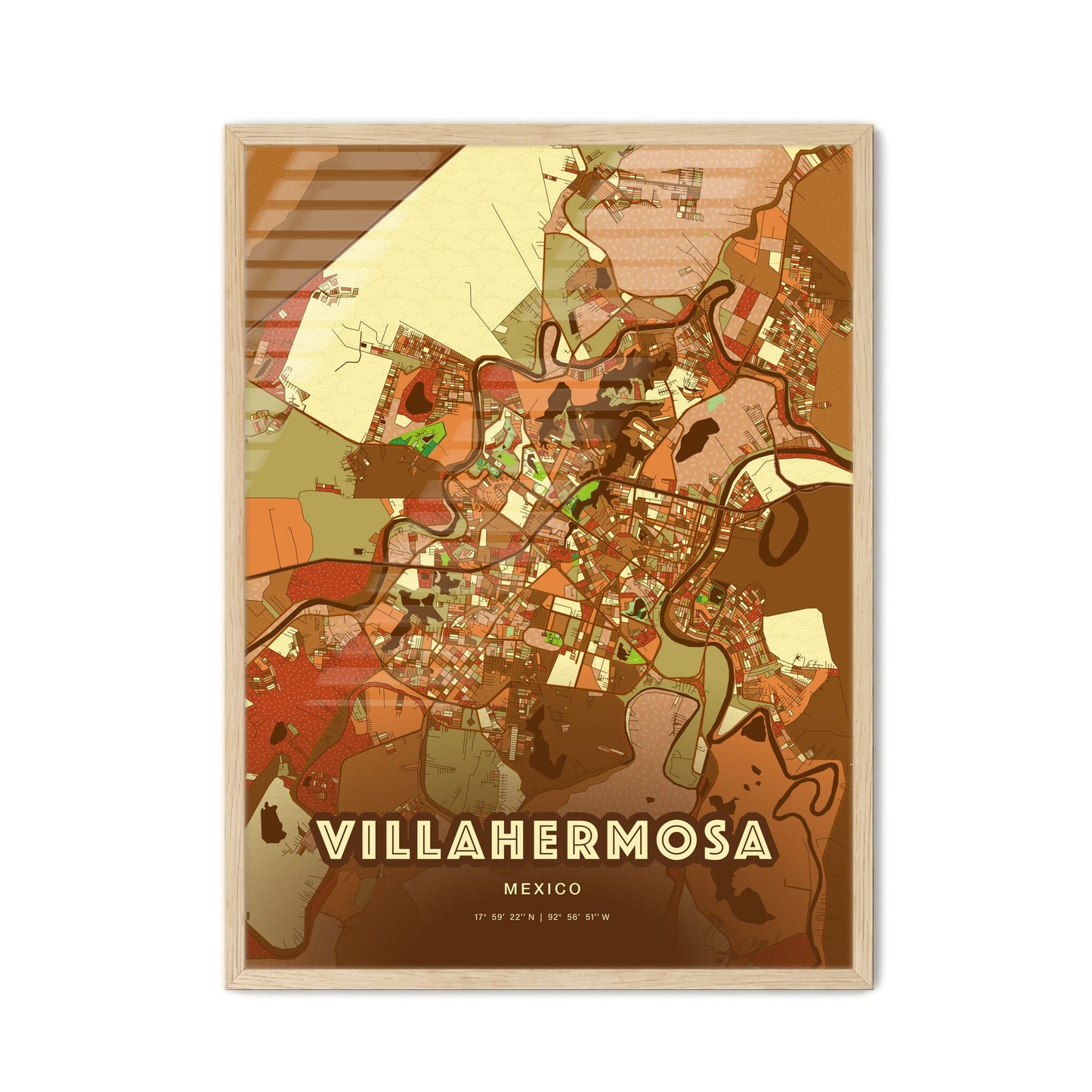 Colorful VILLAHERMOSA MEXICO Fine Art Map Farmhouse