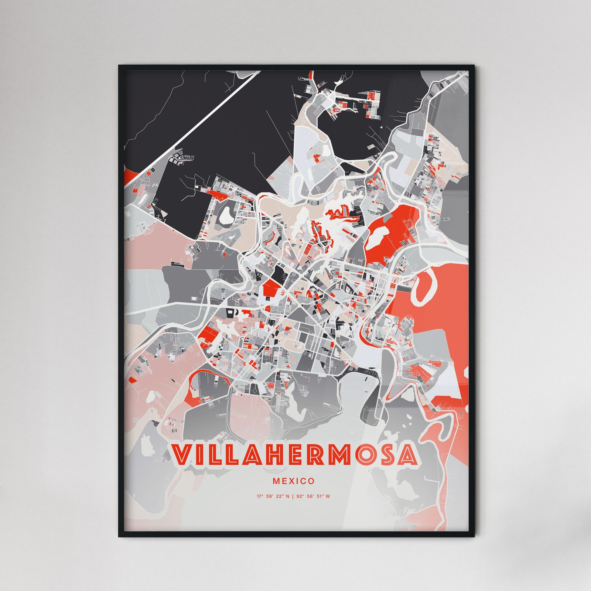 Colorful VILLAHERMOSA MEXICO Fine Art Map Modern