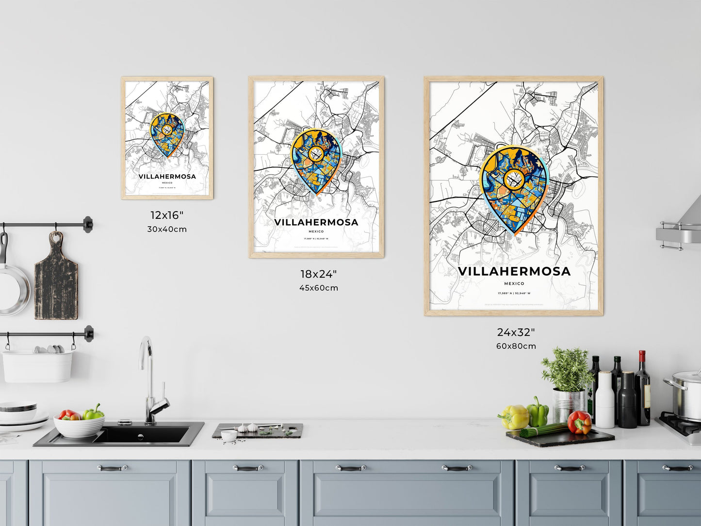 Villahermosa Mexico art map size chart