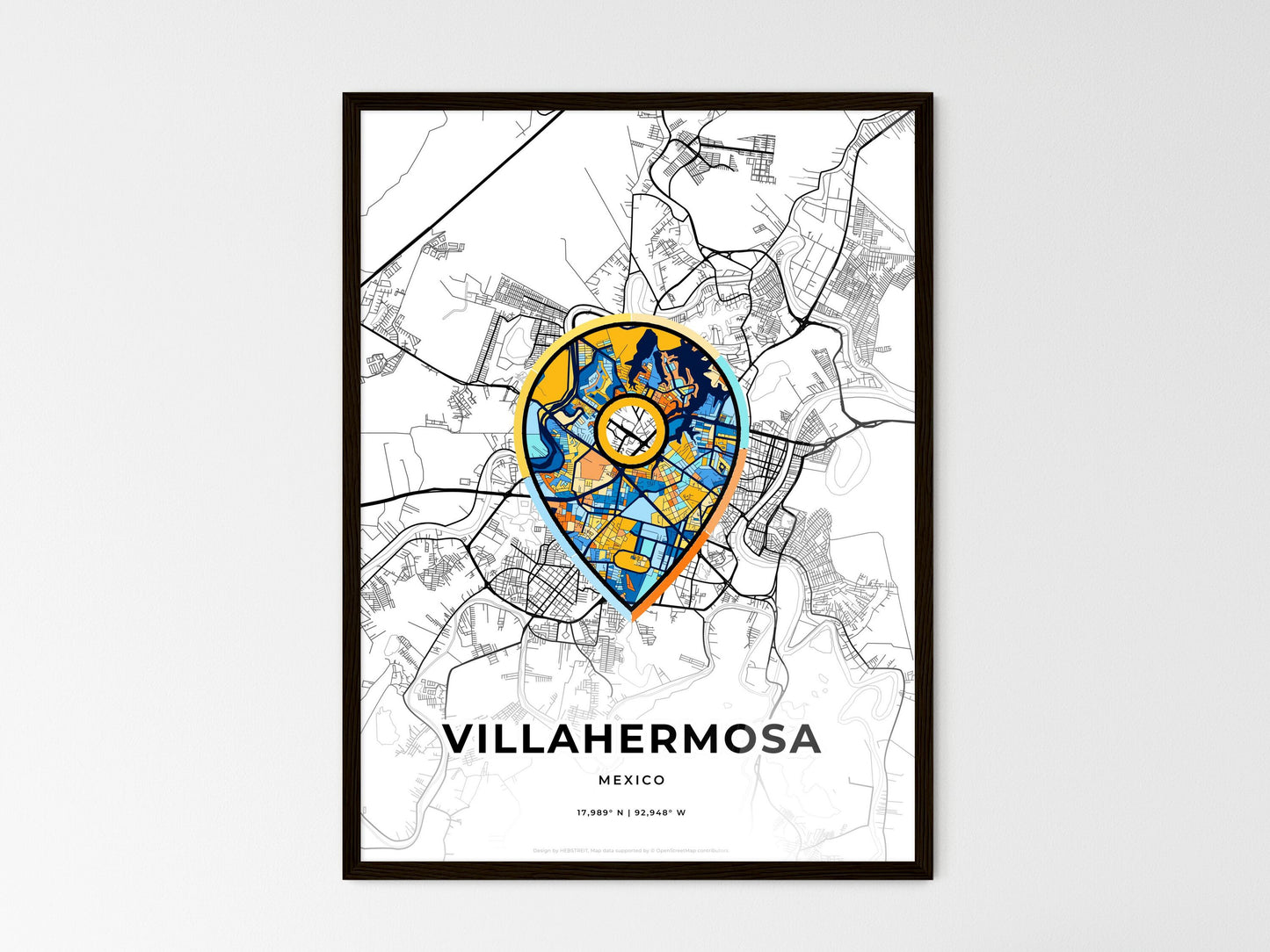 Villahermosa Mexico wedding art map with pointer icon