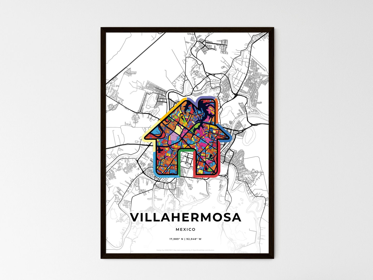 Villahermosa Mexico wedding art map with home icon