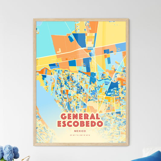 Colorful GENERAL ESCOBEDO MEXICO Fine Art Map Blue Orange