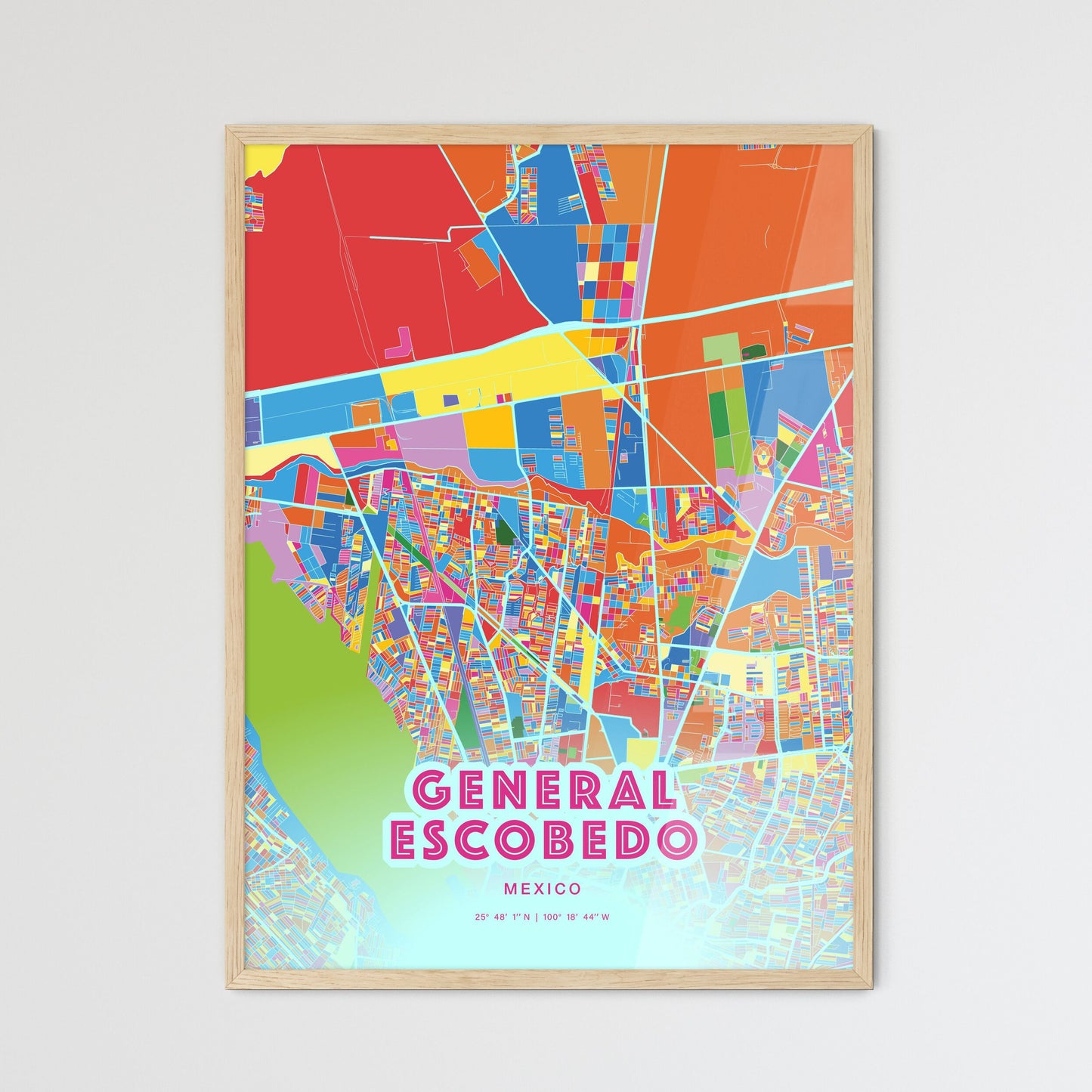 Colorful GENERAL ESCOBEDO MEXICO Fine Art Map Crazy Colors