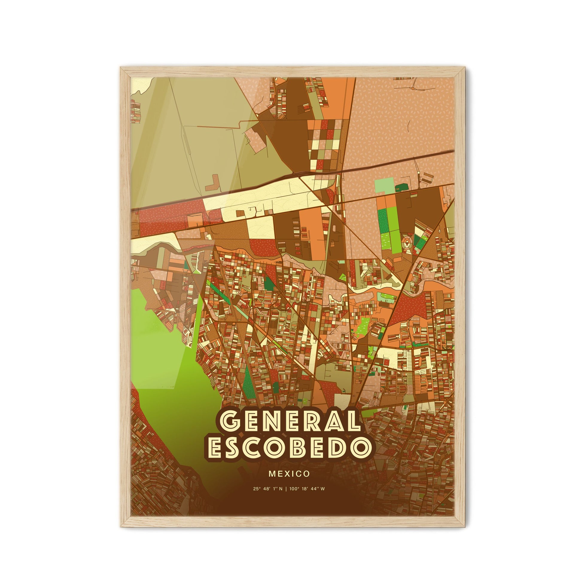 Colorful GENERAL ESCOBEDO MEXICO Fine Art Map Farmhouse