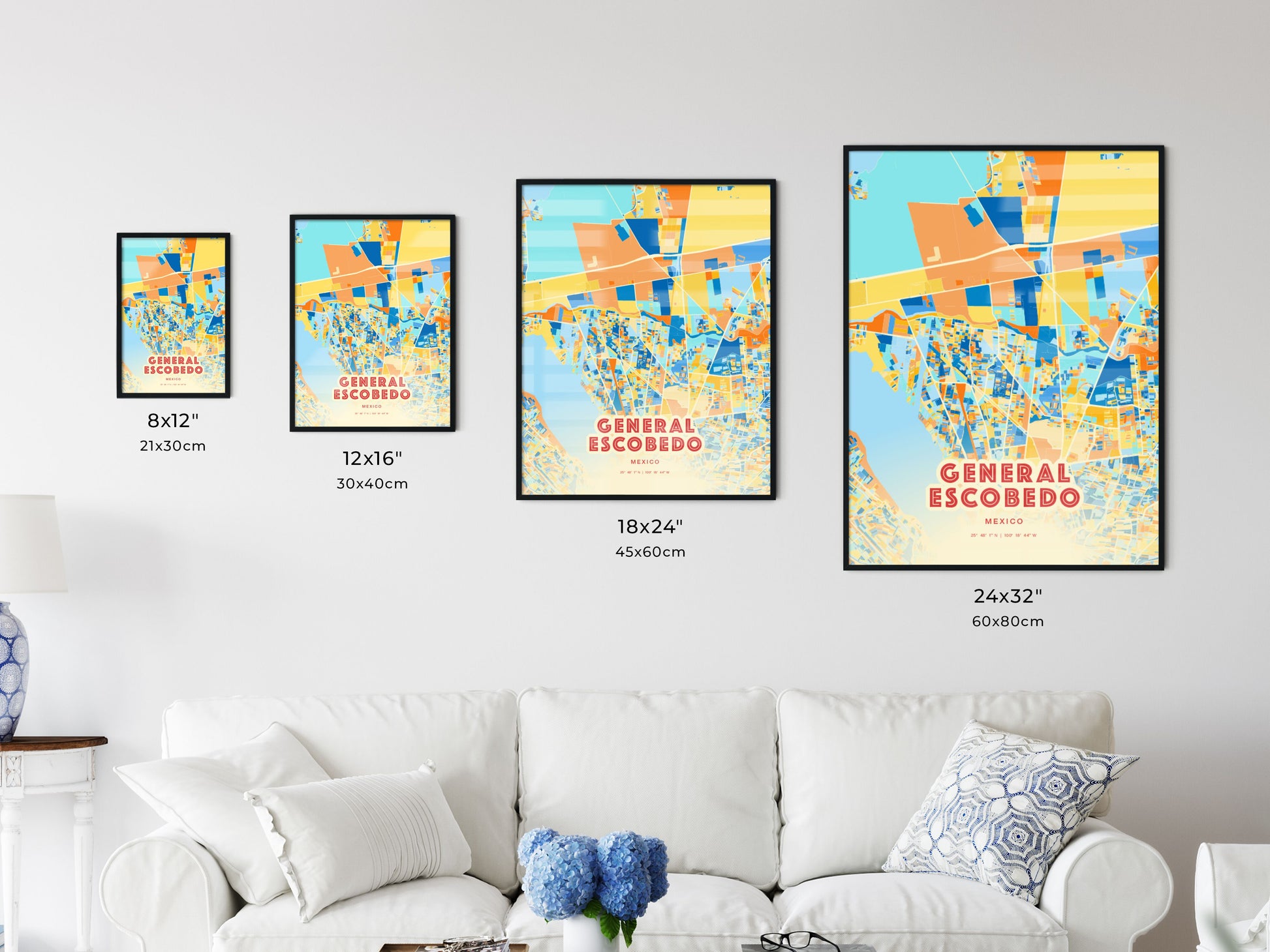 Colorful GENERAL ESCOBEDO MEXICO Fine Art Map Blue Orange