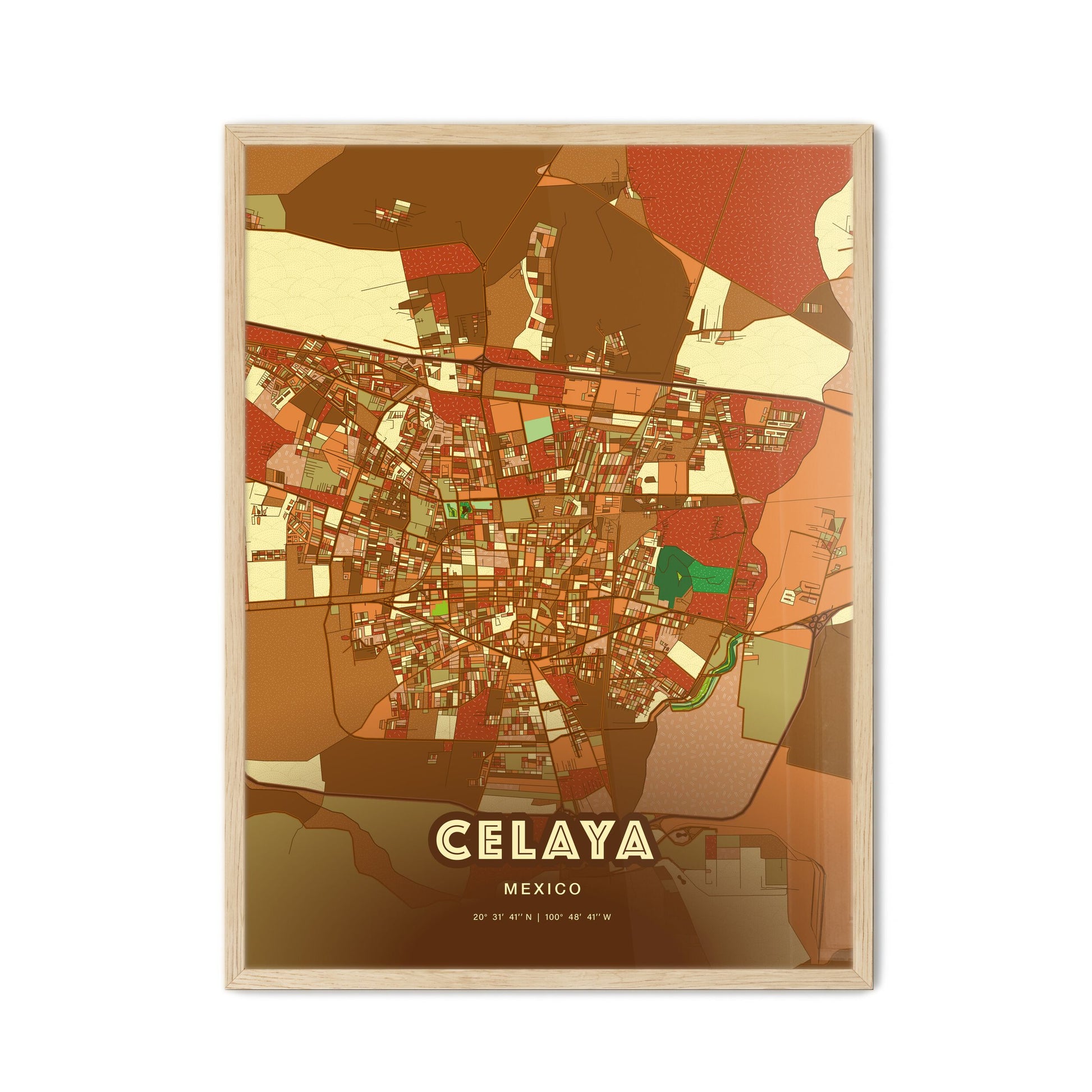 Colorful CELAYA MEXICO Fine Art Map Farmhouse