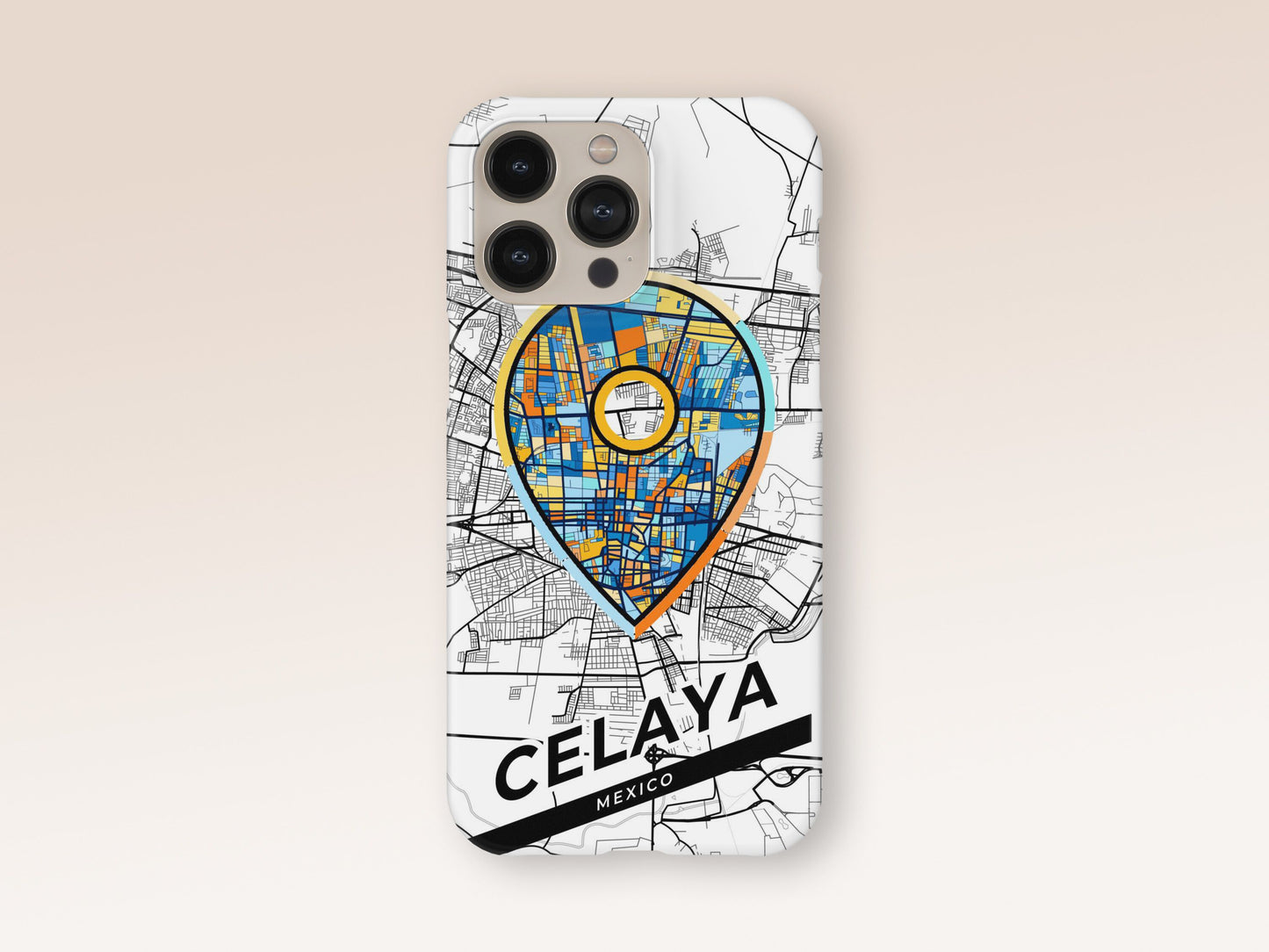 Celaya Mexico slim phone case with colorful icon. Birthday, wedding or housewarming gift. Couple match cases. 1