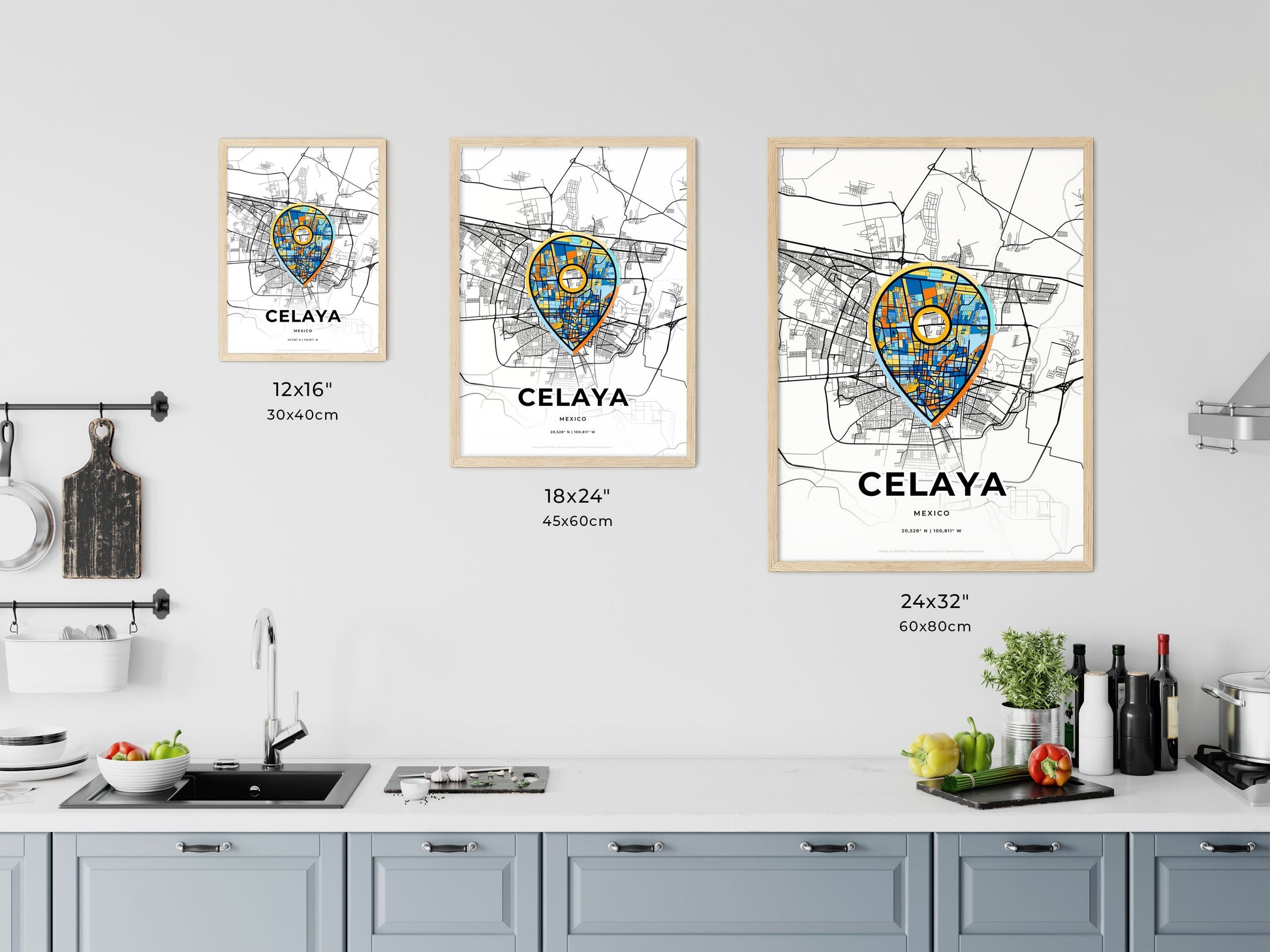 Celaya Mexico art map size chart