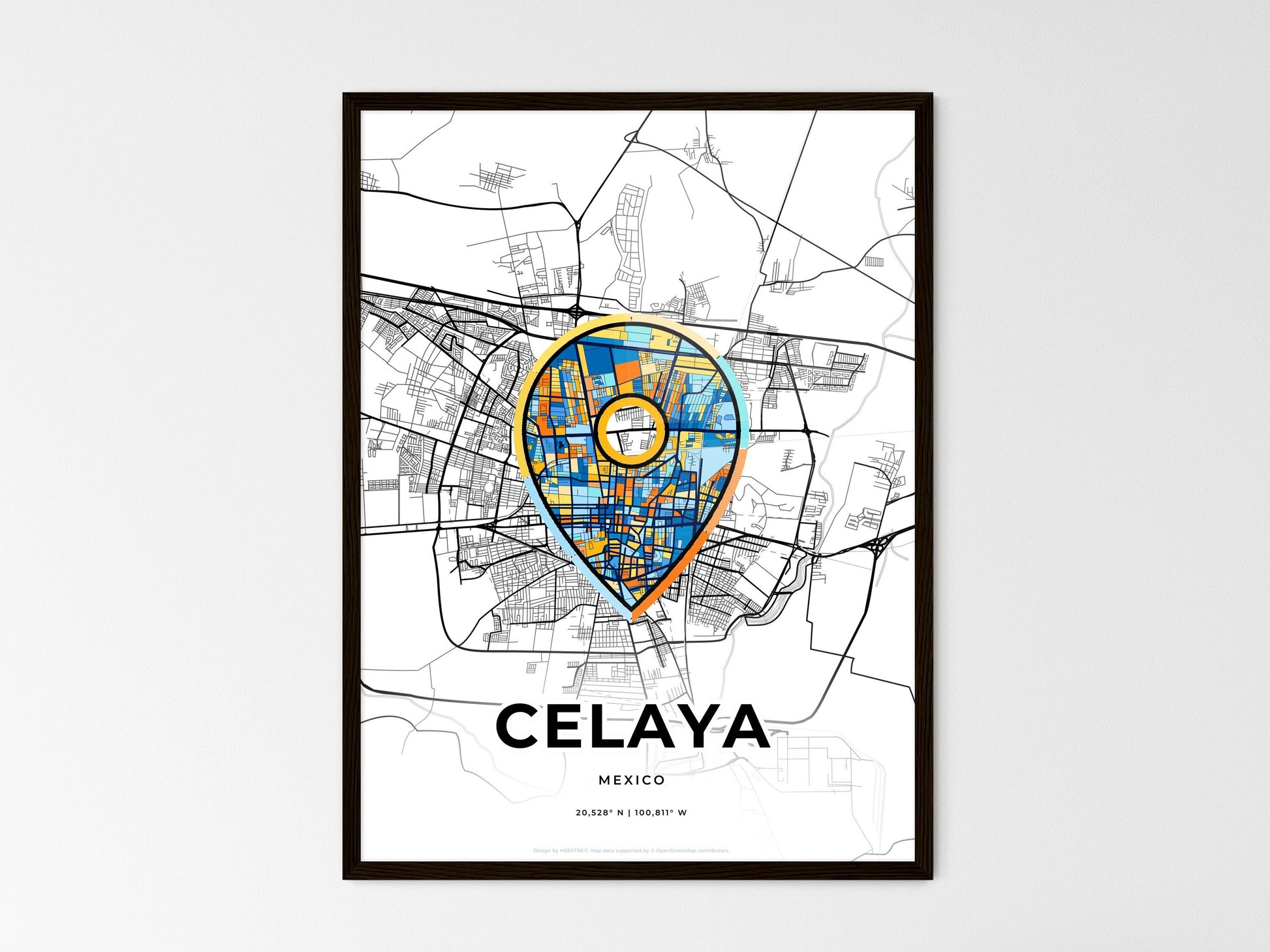 Celaya Mexico wedding art map with pointer icon