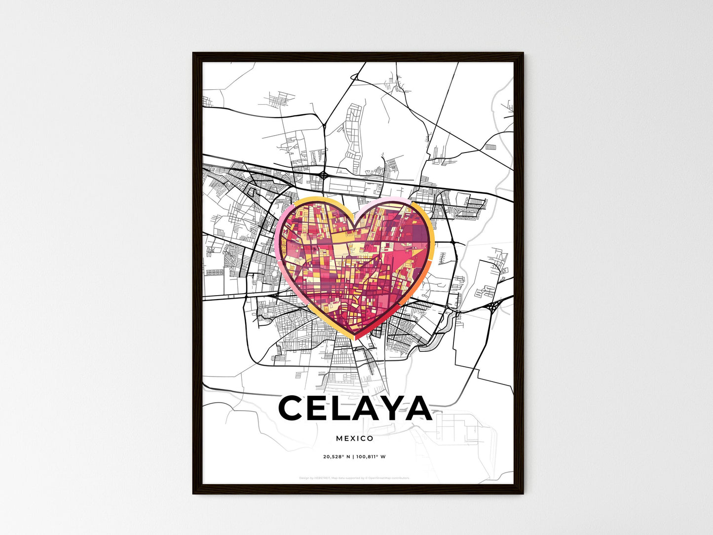 Celaya Mexico wedding art map with heart icon