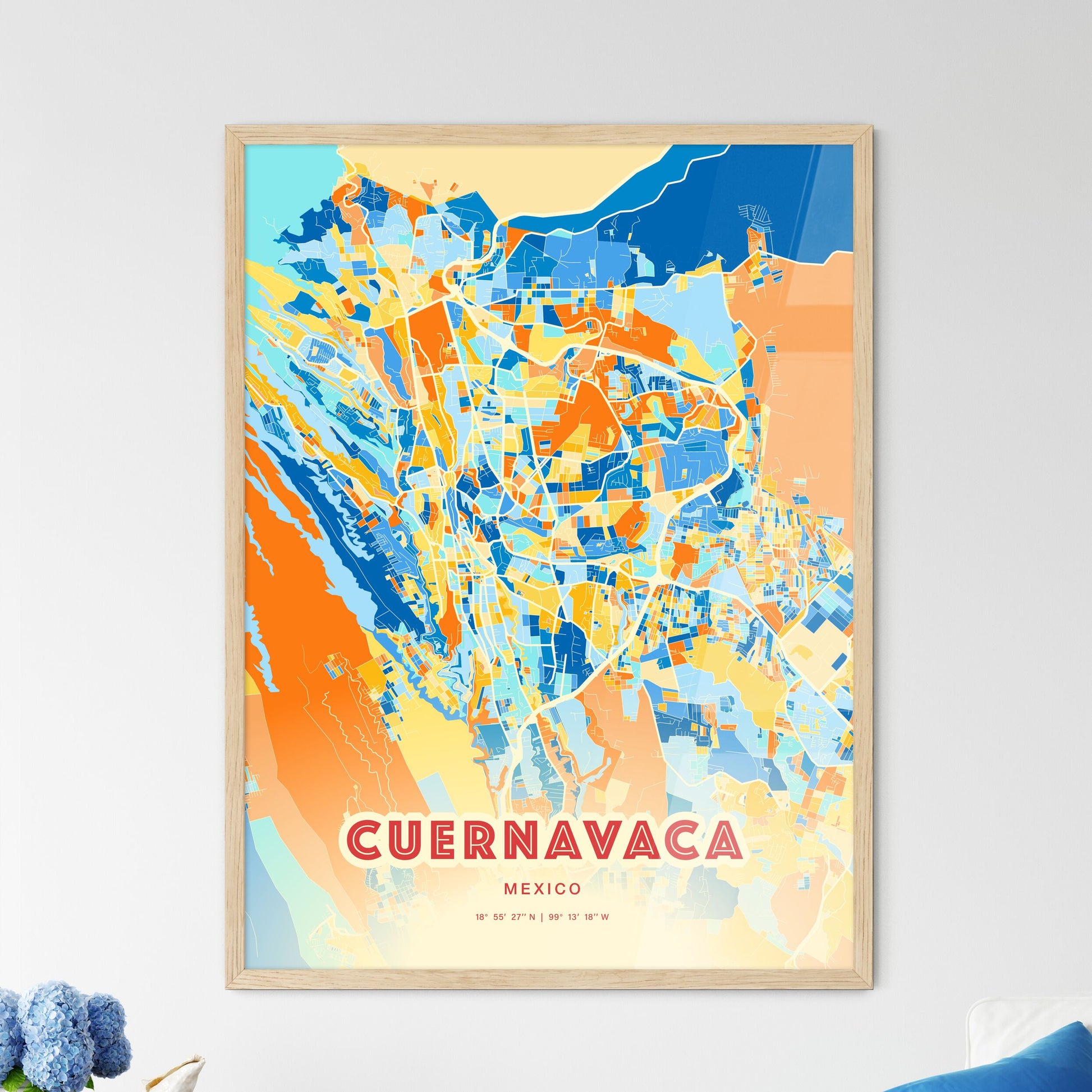 Colorful CUERNAVACA MEXICO Fine Art Map Blue Orange