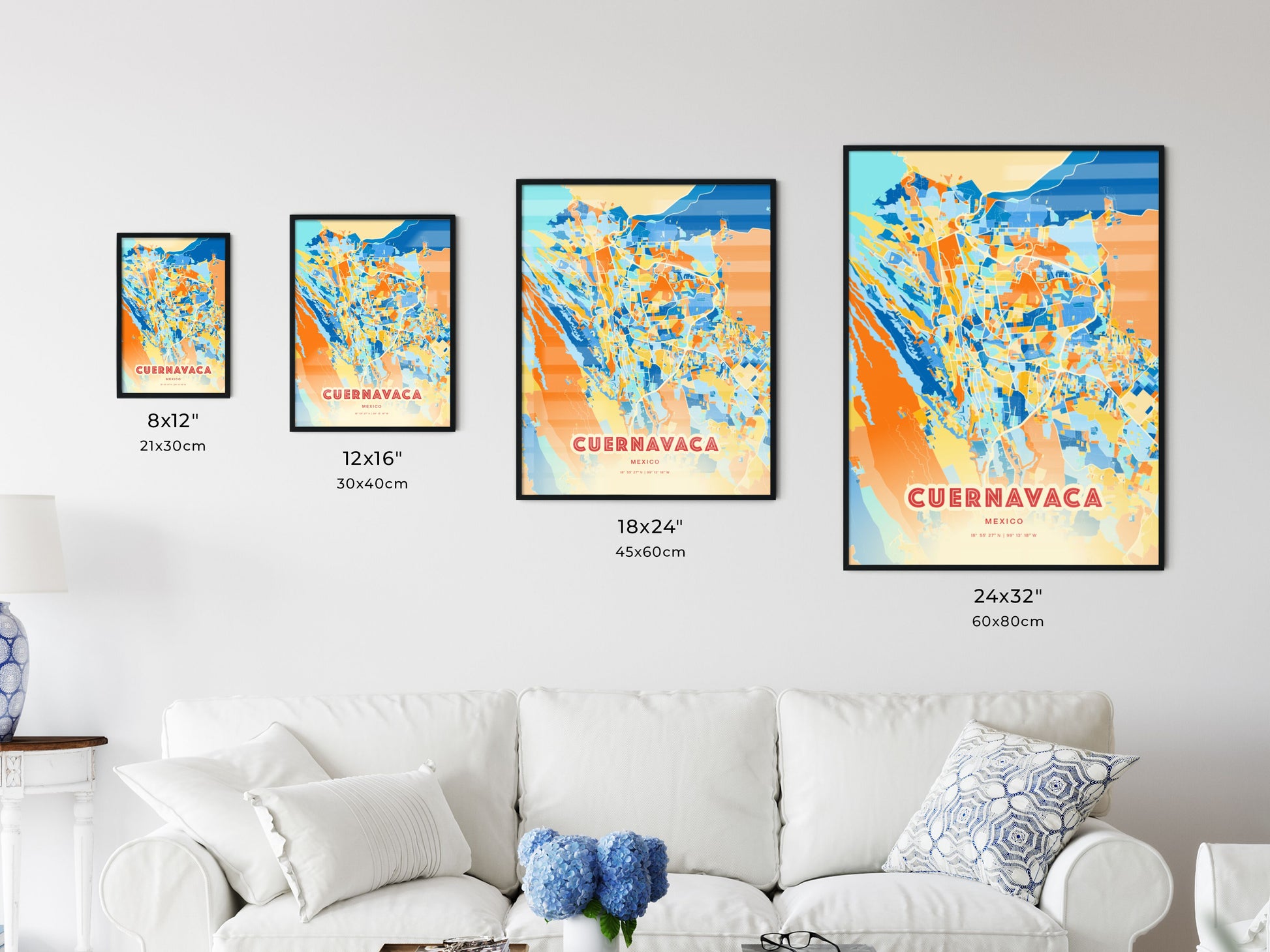 Colorful CUERNAVACA MEXICO Fine Art Map Blue Orange