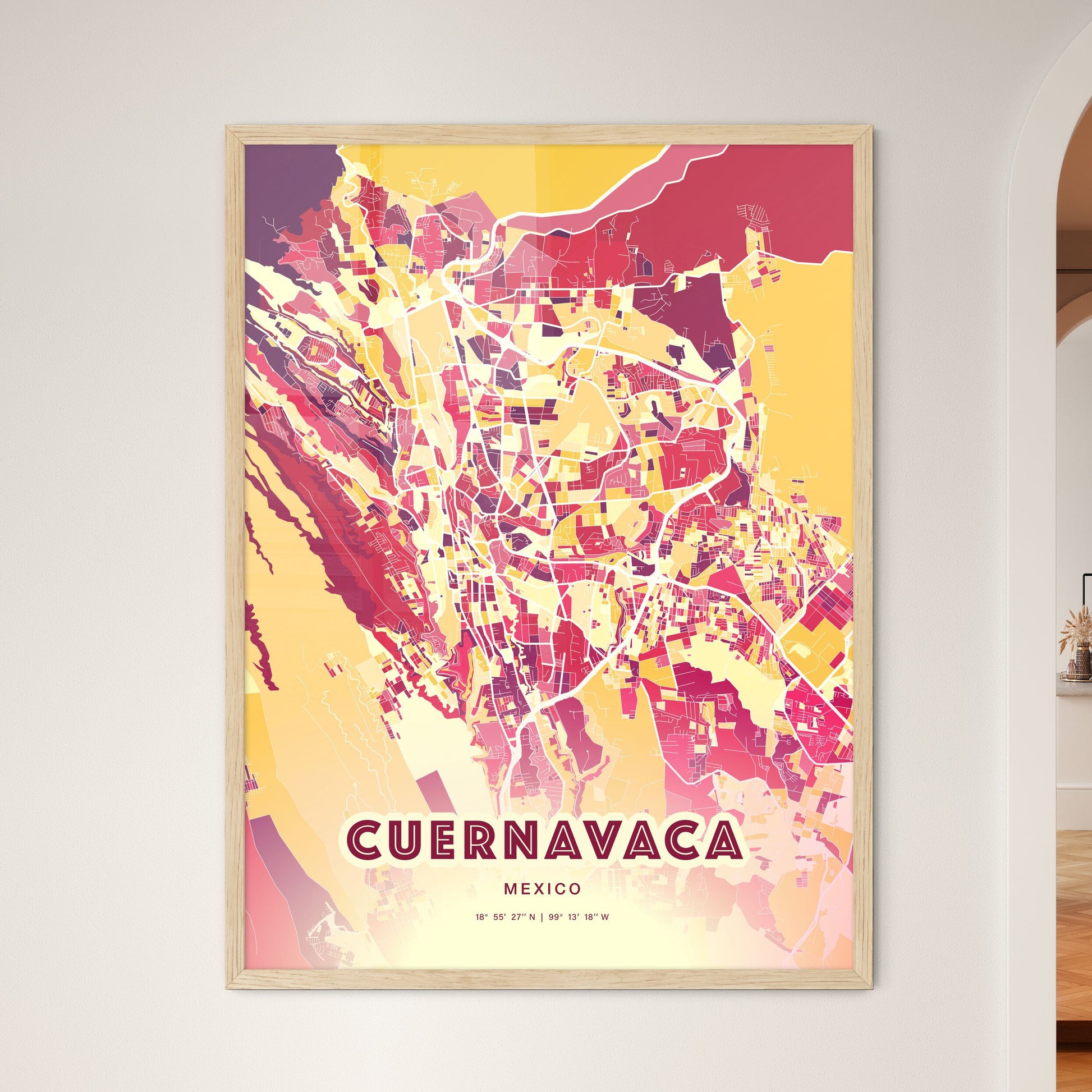 Colorful CUERNAVACA MEXICO Fine Art Map Hot Red