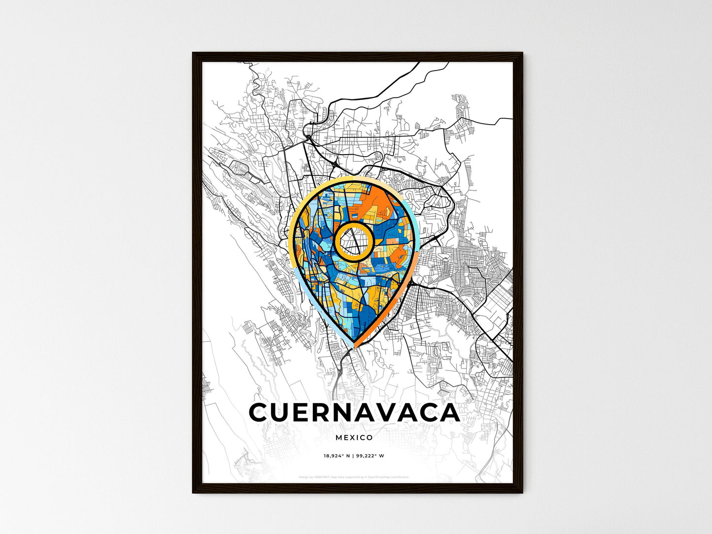 Cuernavaca Mexico wedding art map with pointer icon