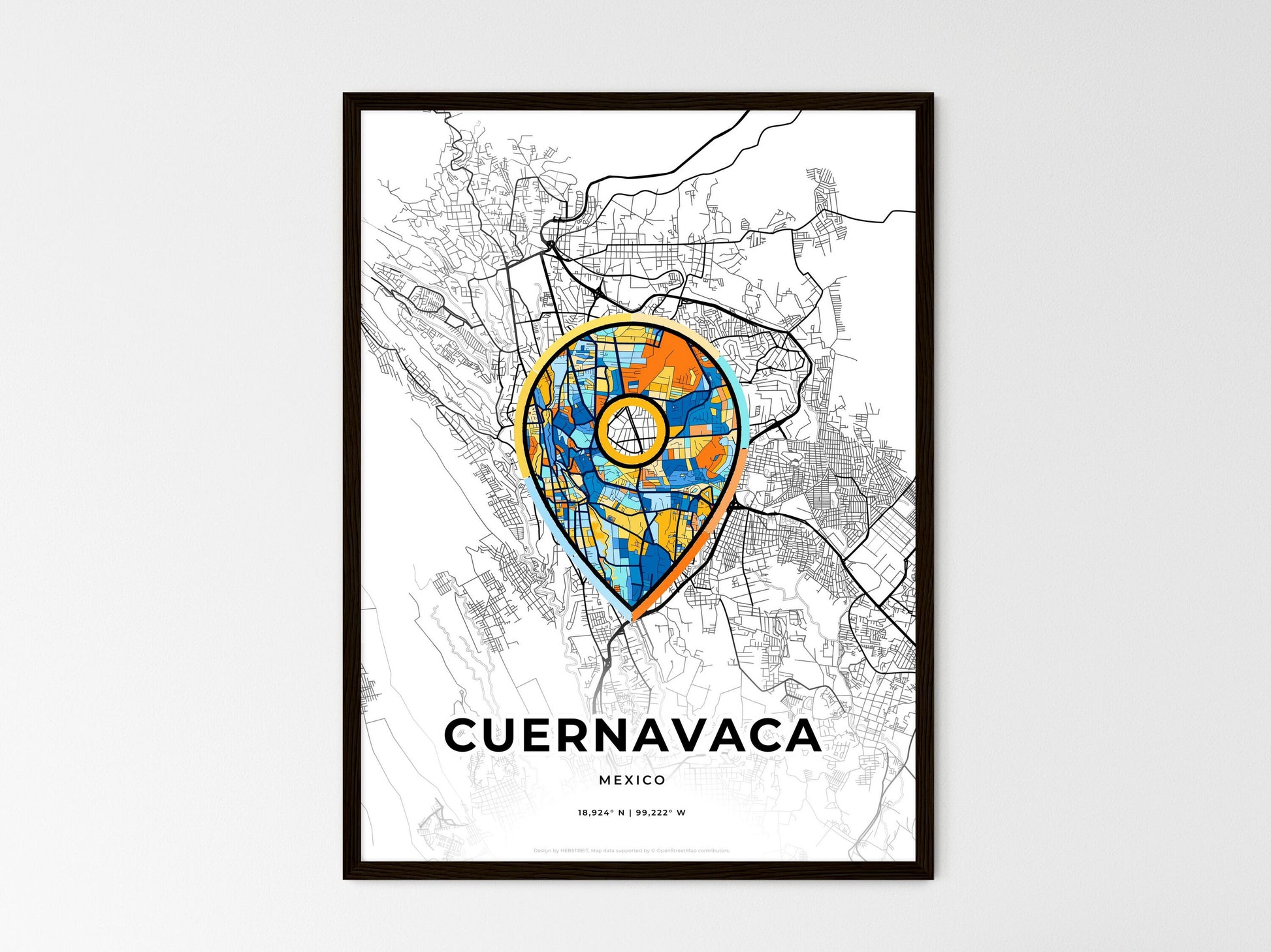 Cuernavaca Mexico wedding art map with pointer icon