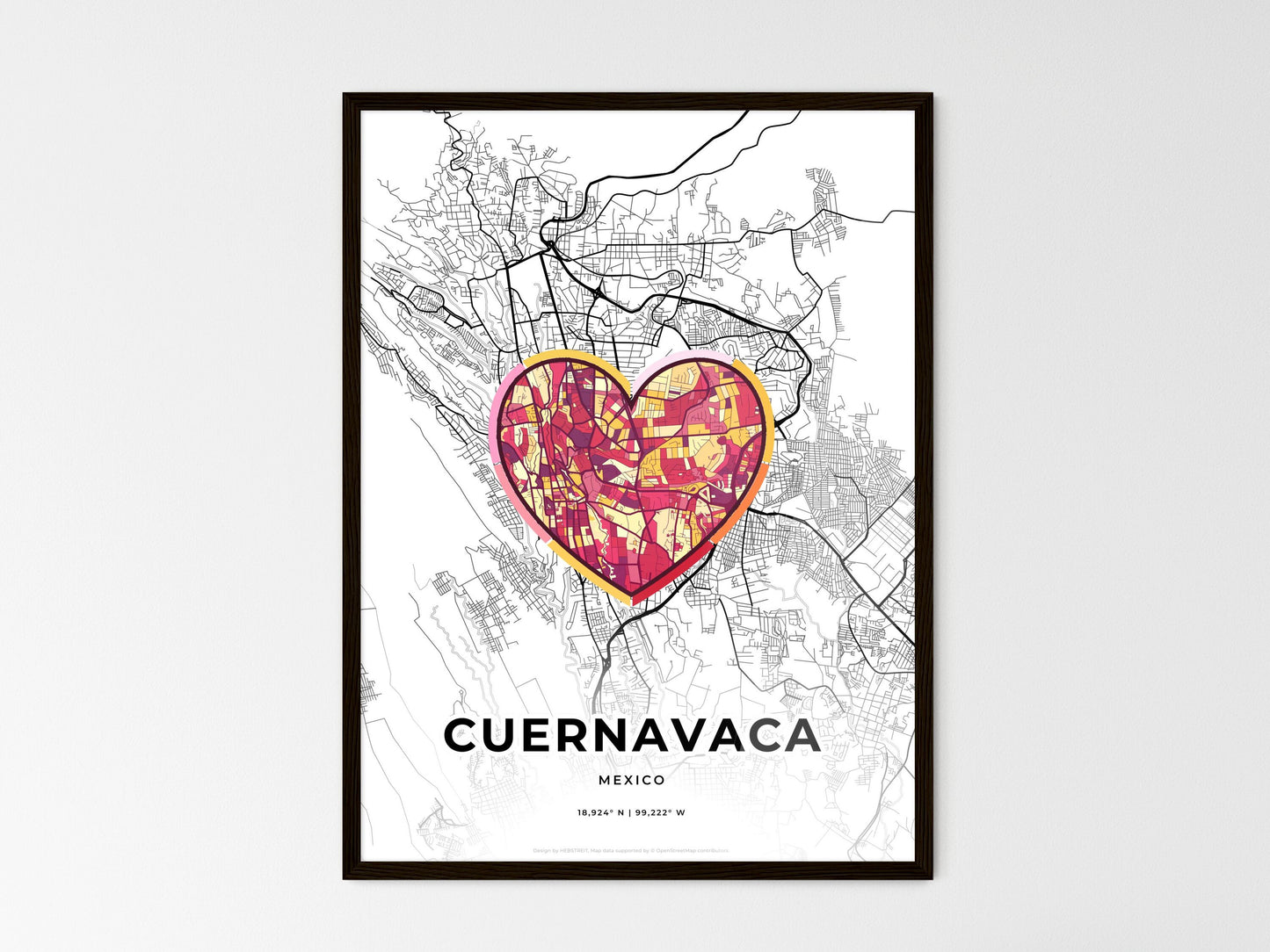 Cuernavaca Mexico wedding art map with heart icon
