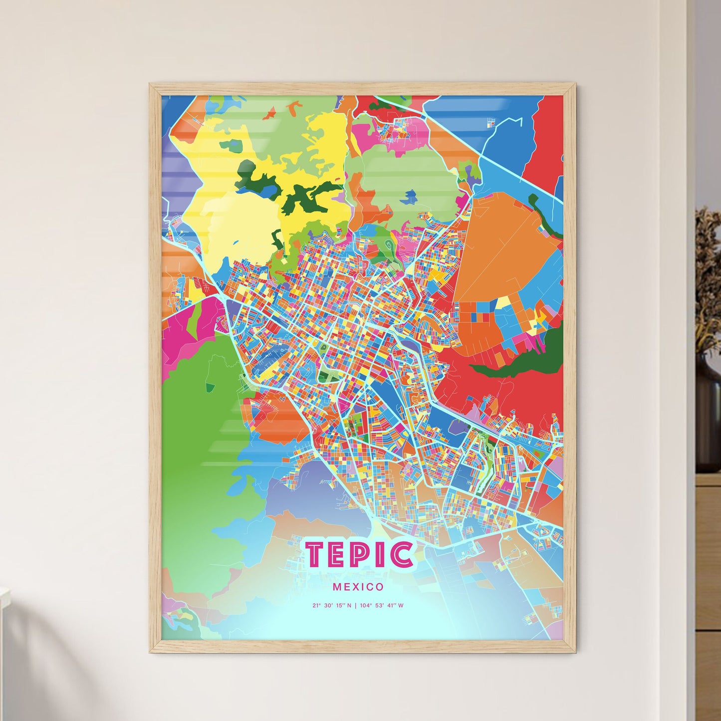 Colorful TEPIC MEXICO Fine Art Map Crazy Colors