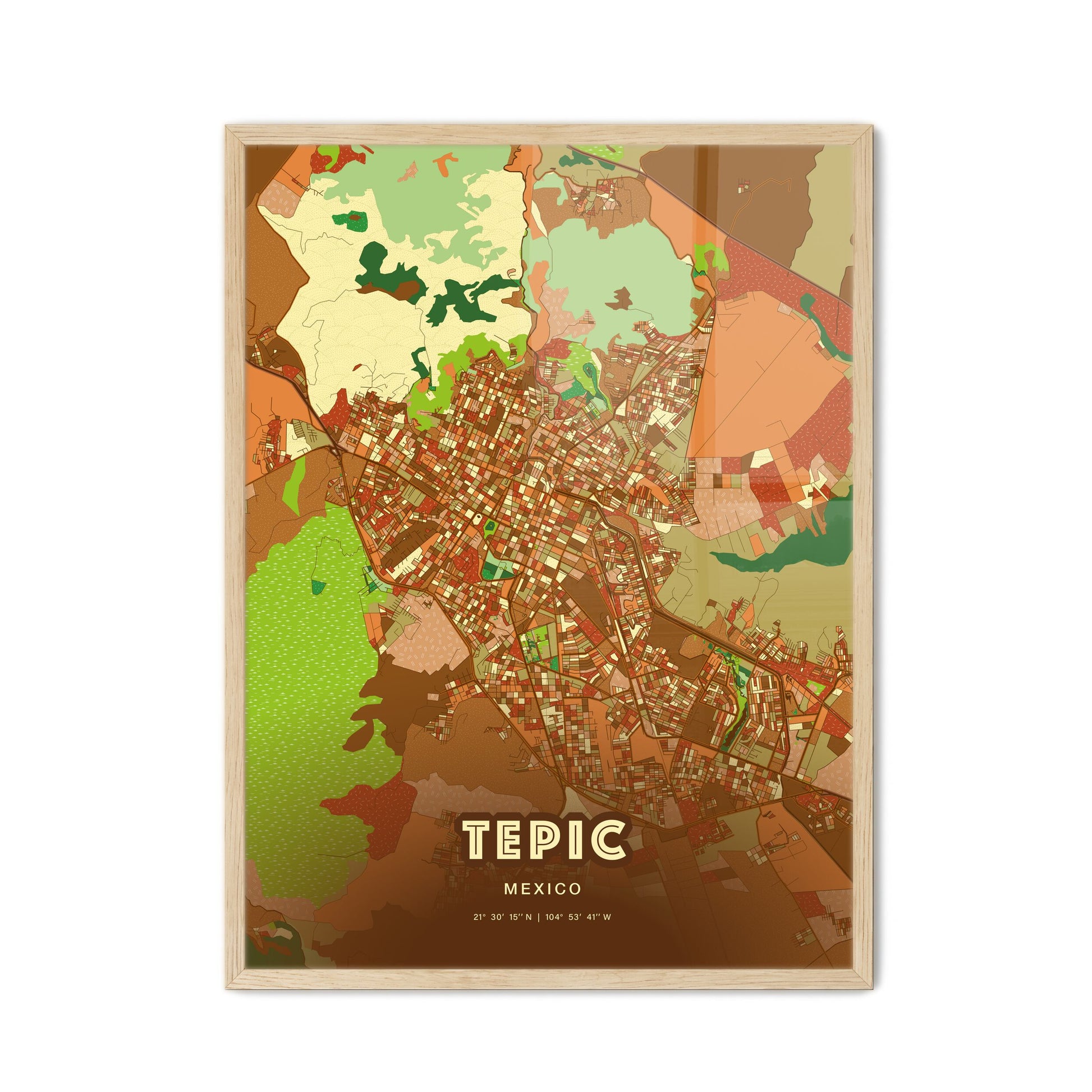 Colorful TEPIC MEXICO Fine Art Map Farmhouse