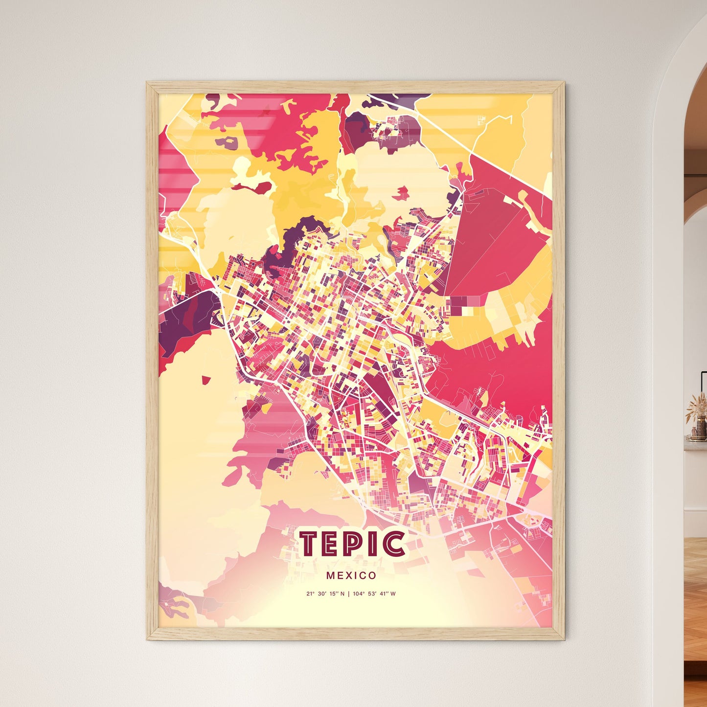 Colorful TEPIC MEXICO Fine Art Map Hot Red